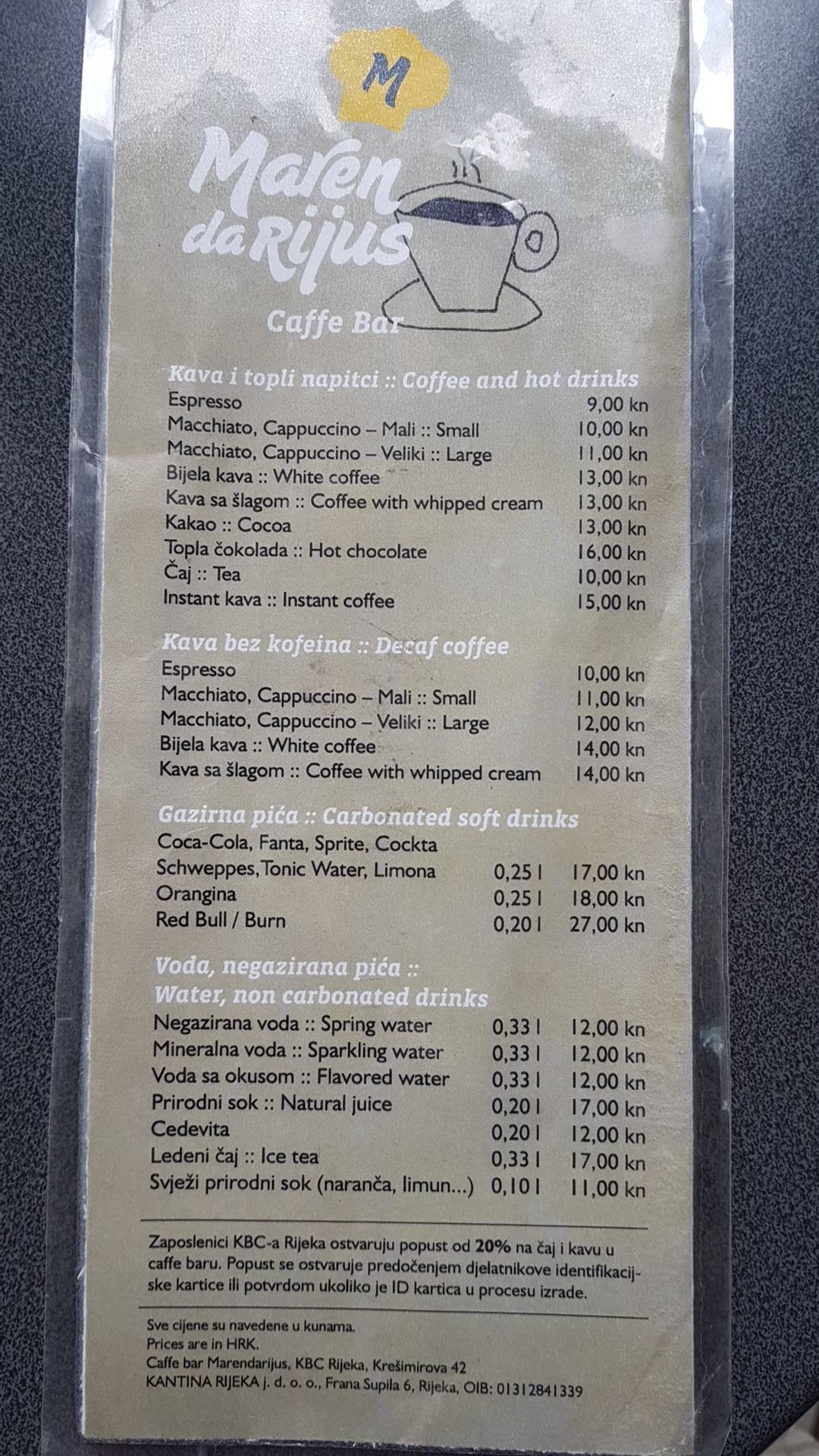 Menu di Restoran i caffe bar Marendarijus 