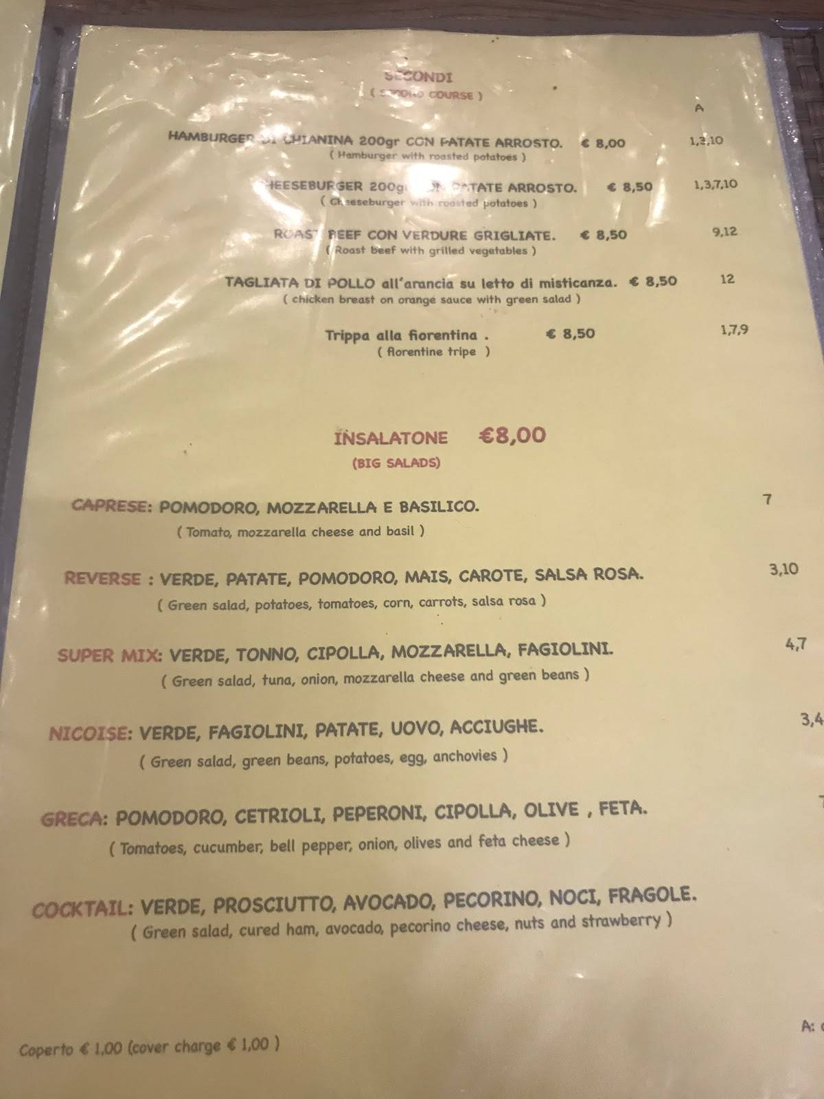 Menu de Reverse Firenze