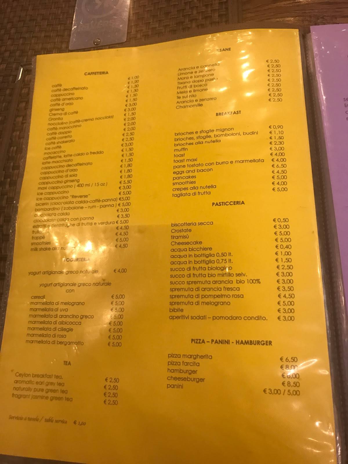 Menu de Reverse Firenze