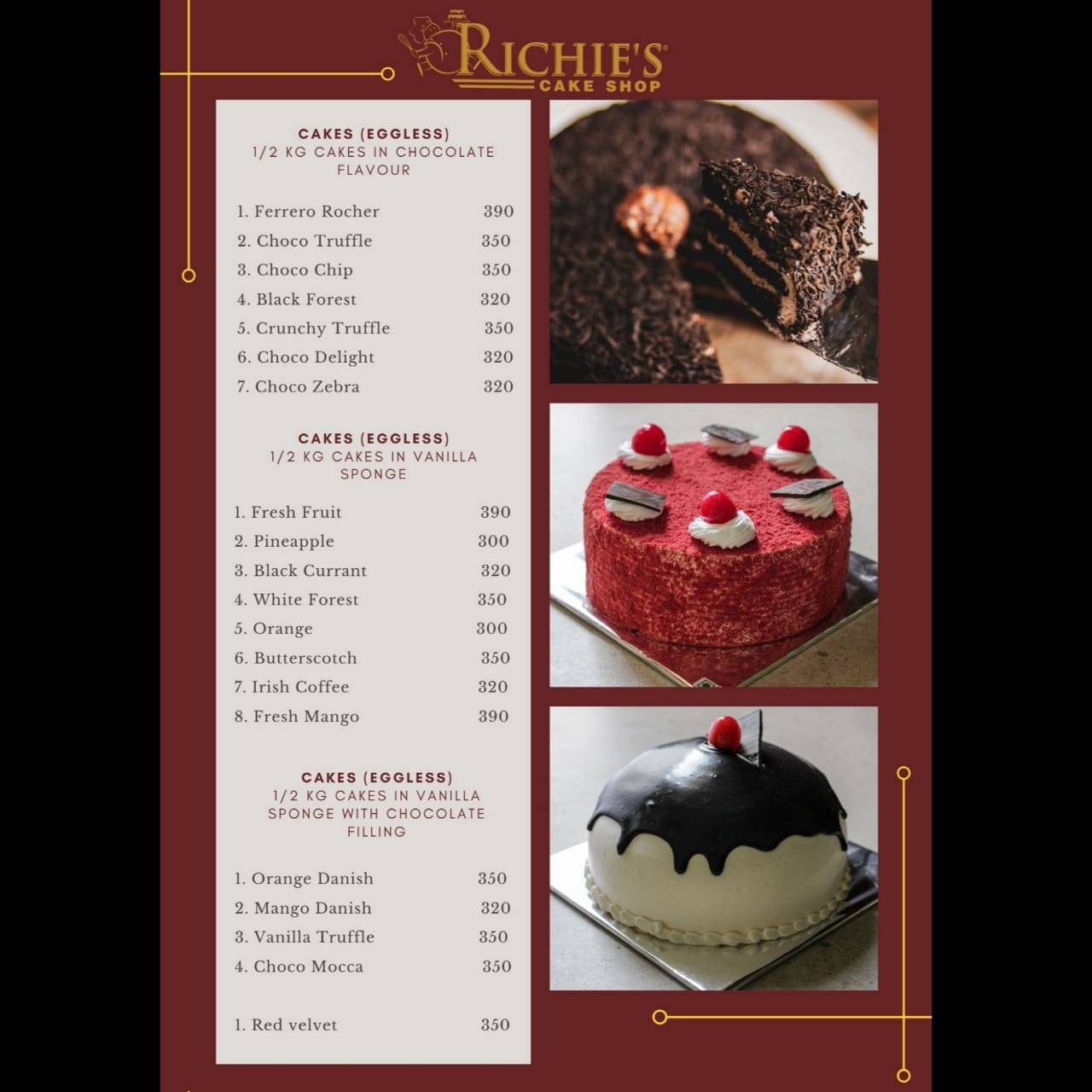Richie's Cake Shop menu