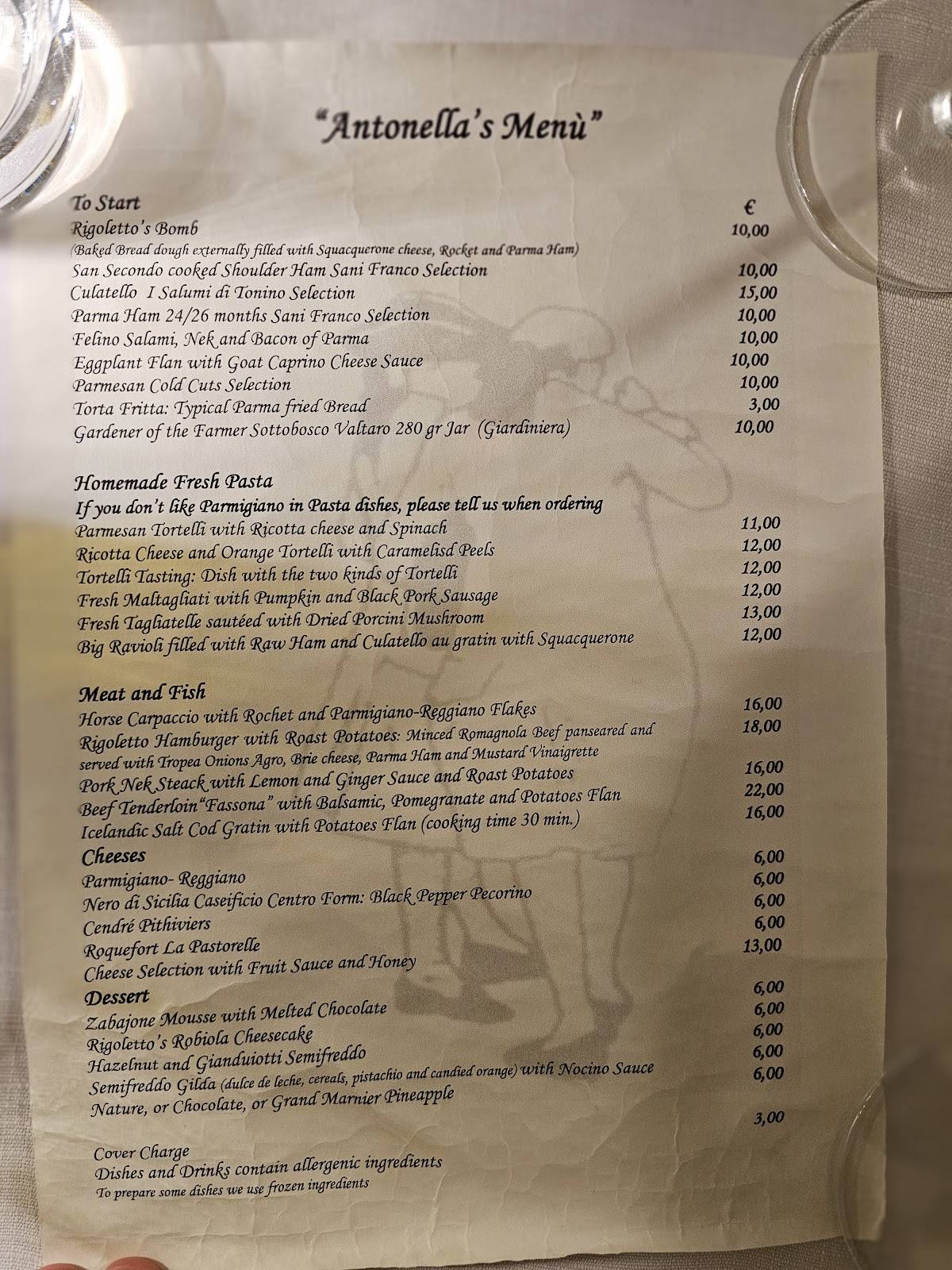 Menu di Trattoria Rigoletto 