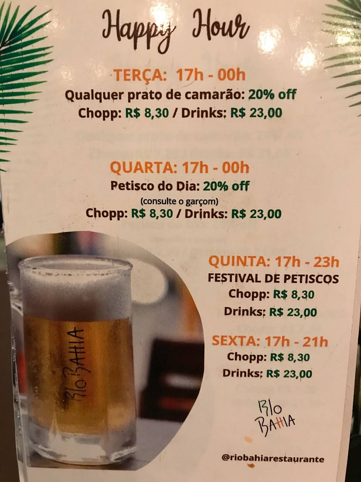 Rio Bahia Restaurante Bar cardápio