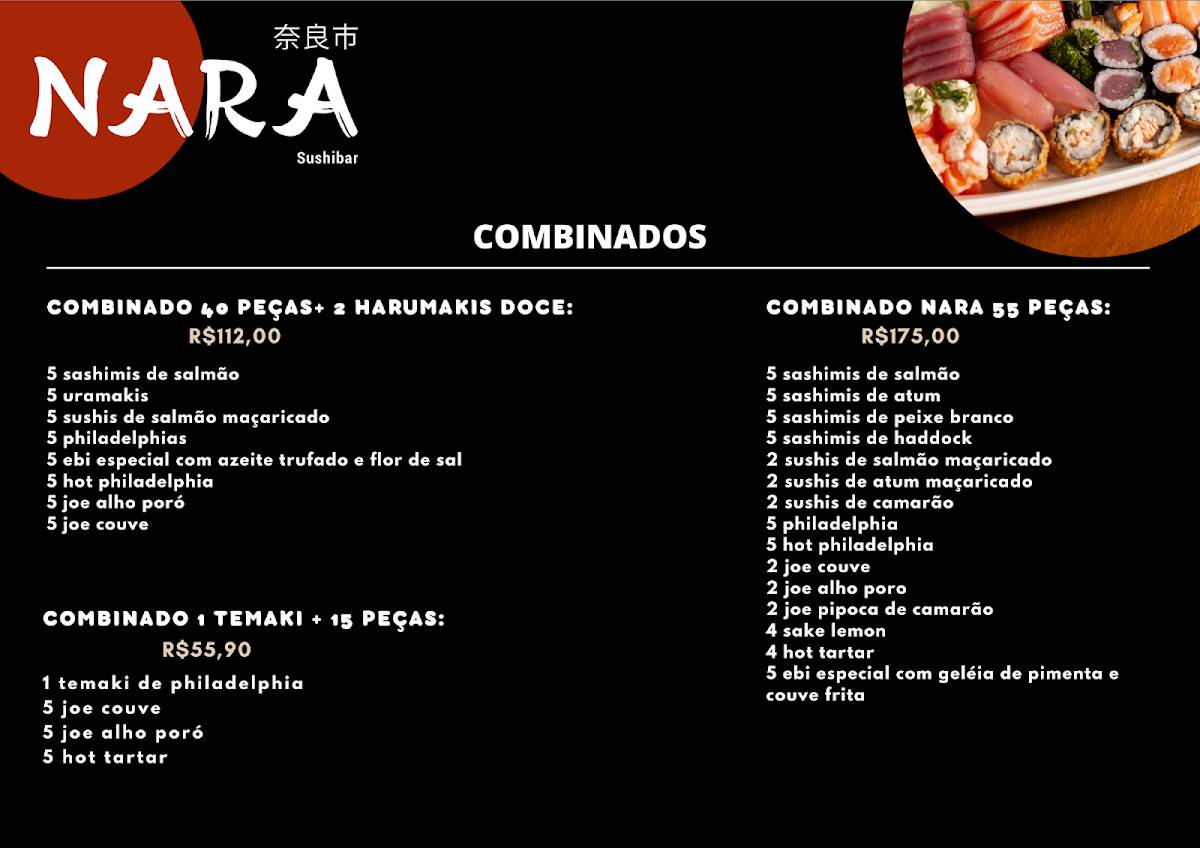 Nara Sushibar Restaurante Japonês Barra da Tijuca Downtown cardápio