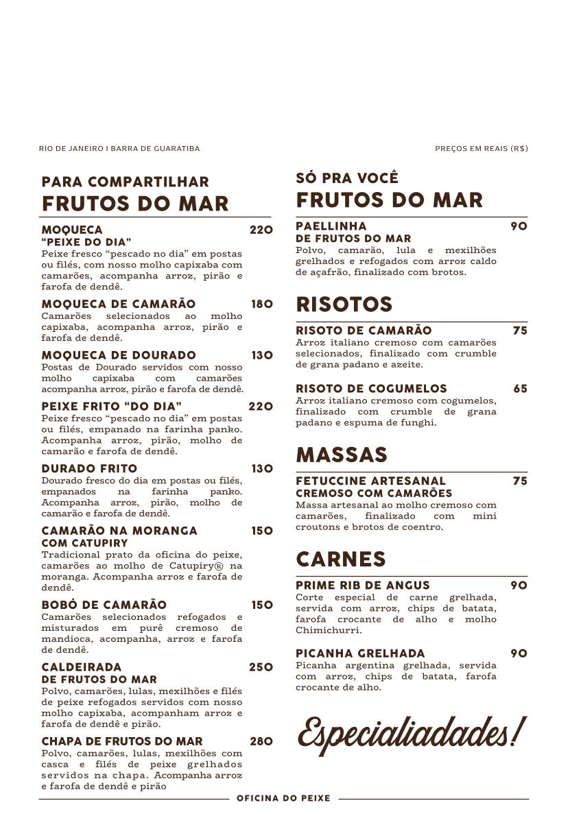 Restaurante Oficina do Peixe cardápio