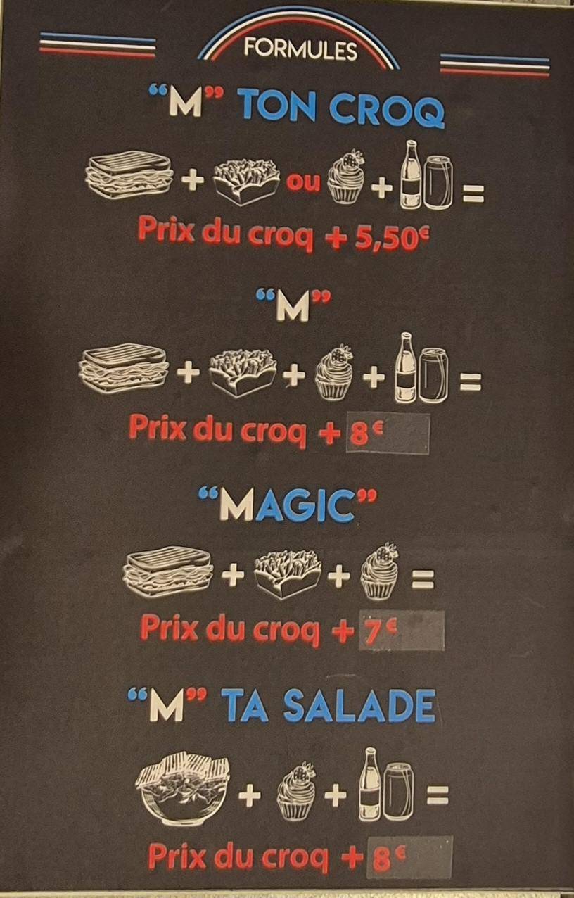 Menu de "M" TON CROQ