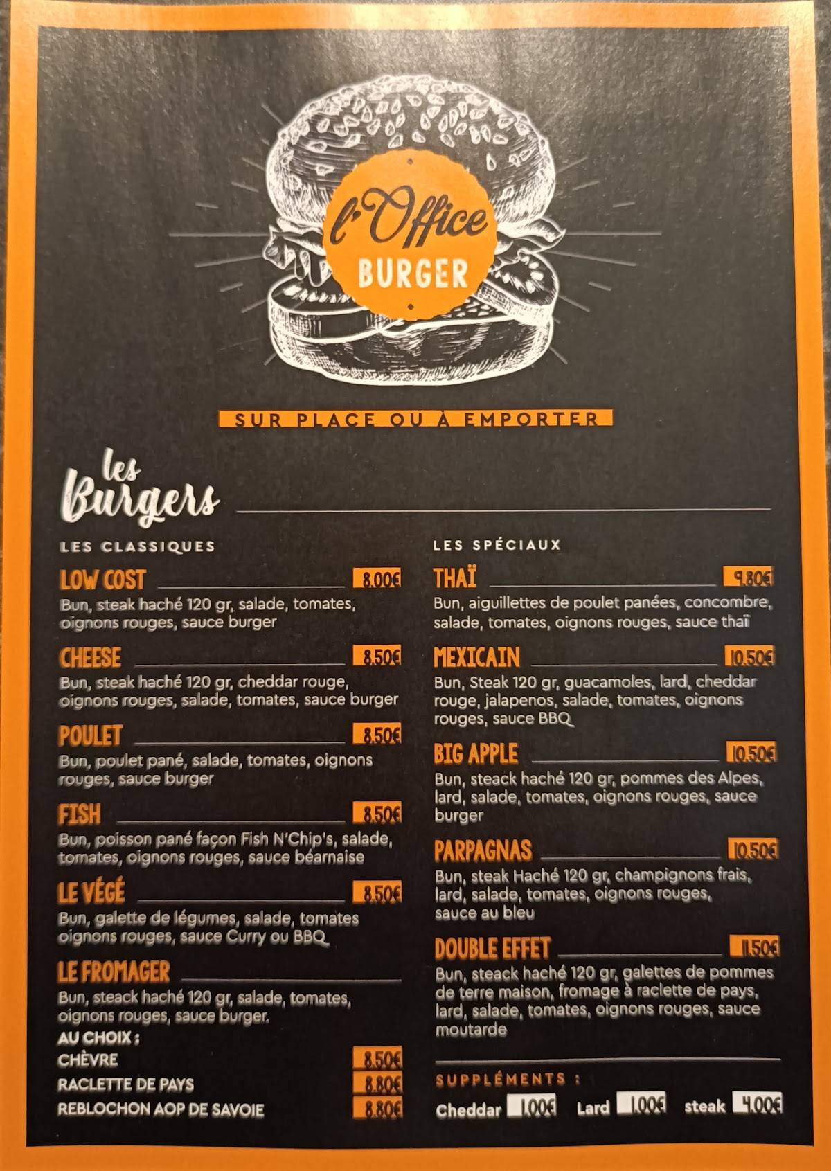 Menu de L’office burger