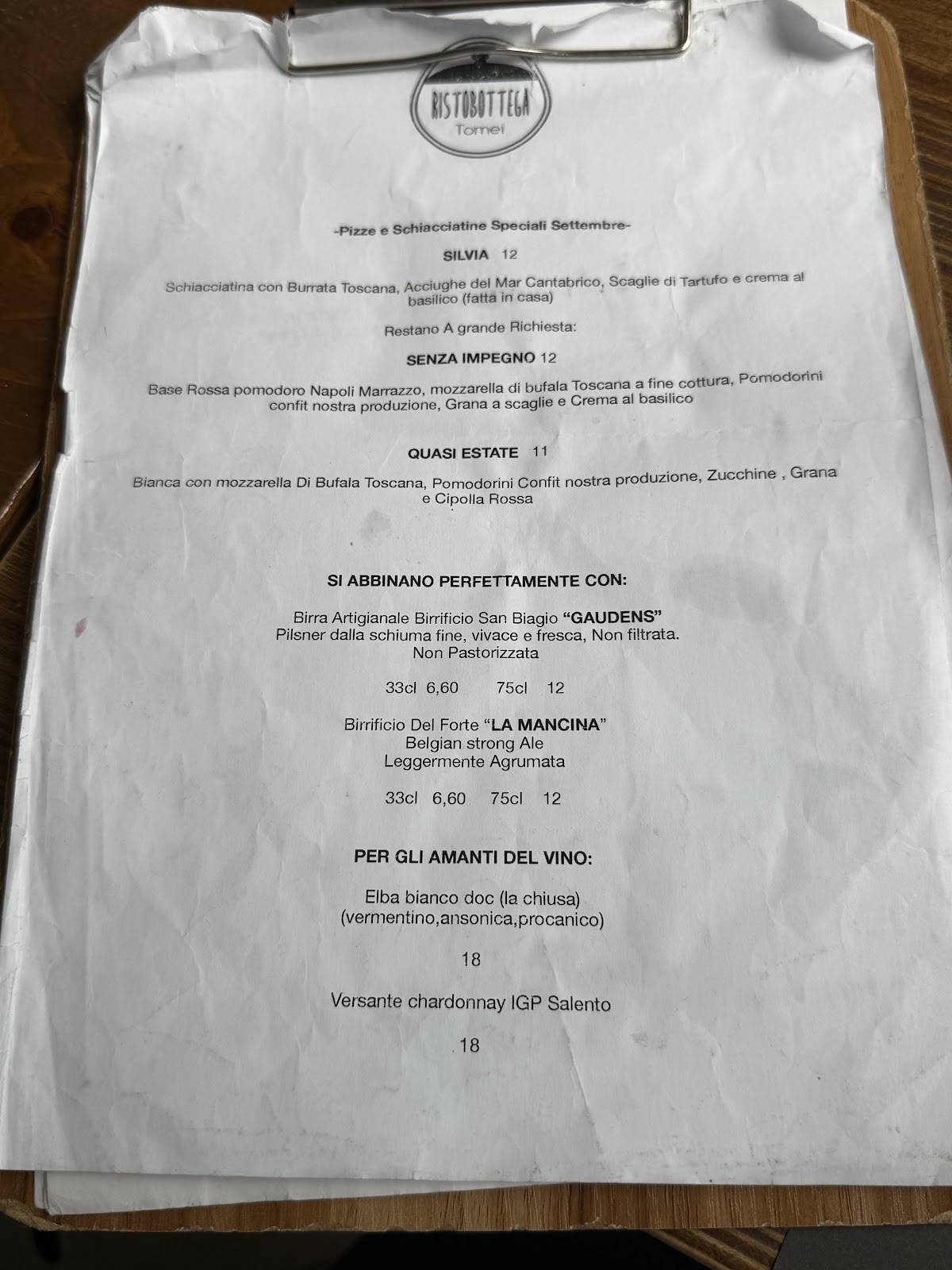 Menu di Ristobottega Tomei 