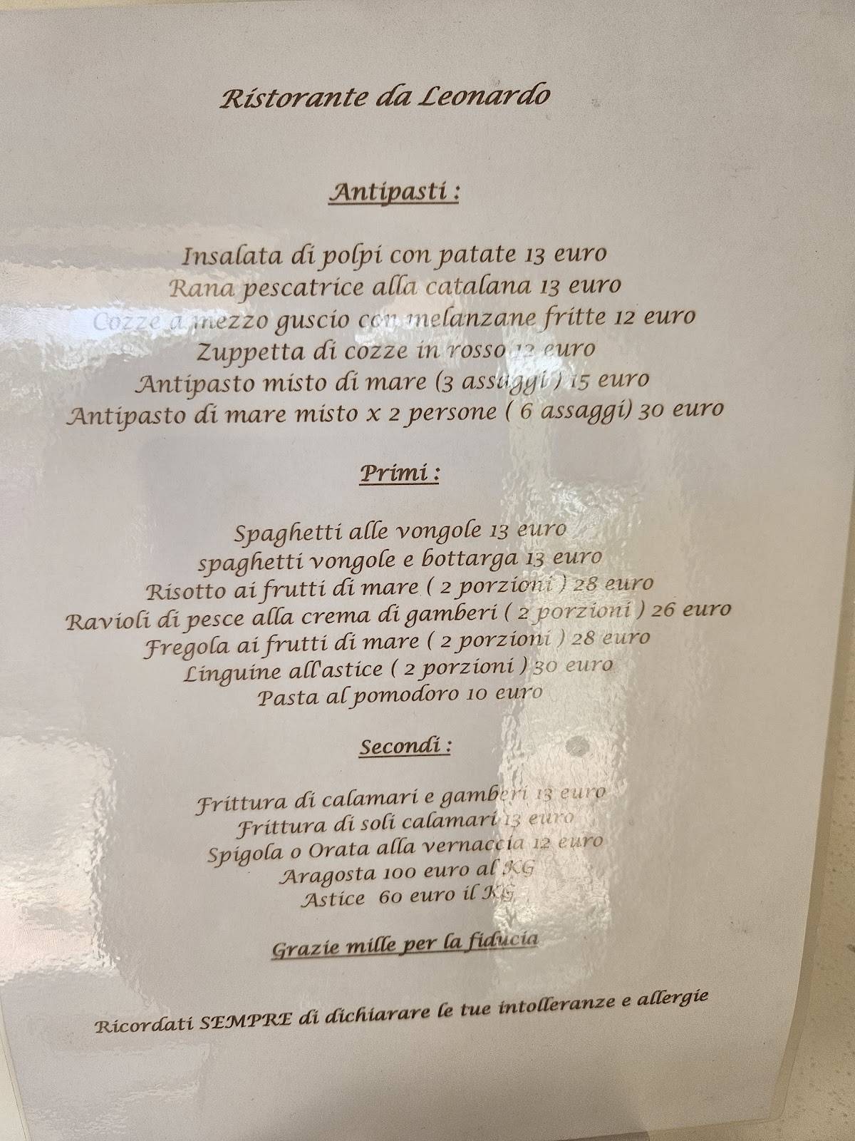 Menu di Ristorante Da Leonardo 