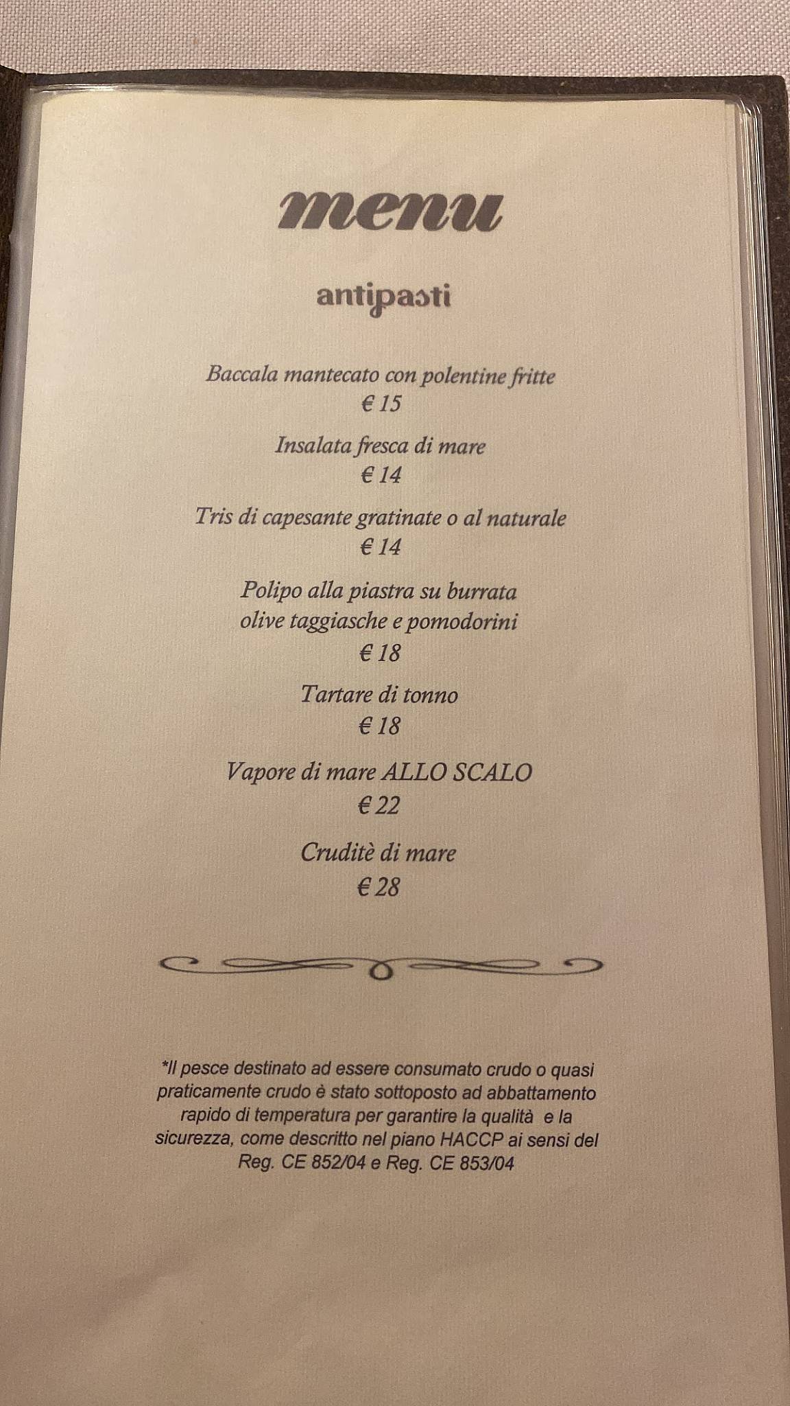 Menu di Ristorante Enoteca Allo Scalo 
