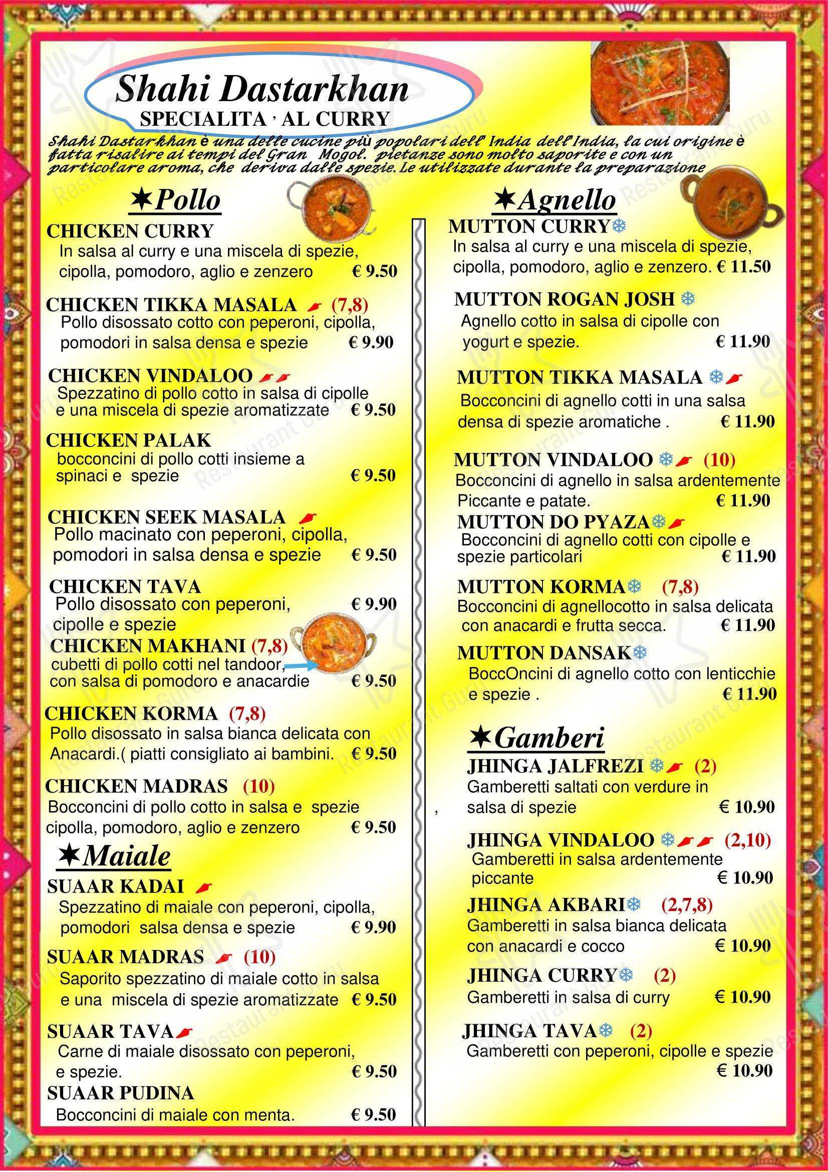 Menu di INDIA - Menu