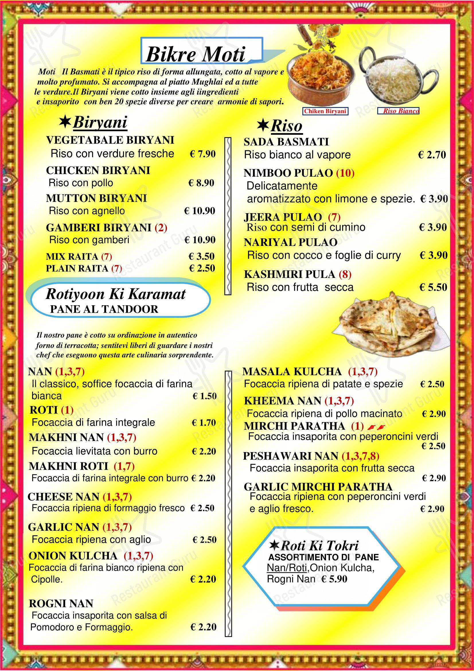 Menu di INDIA - Menu