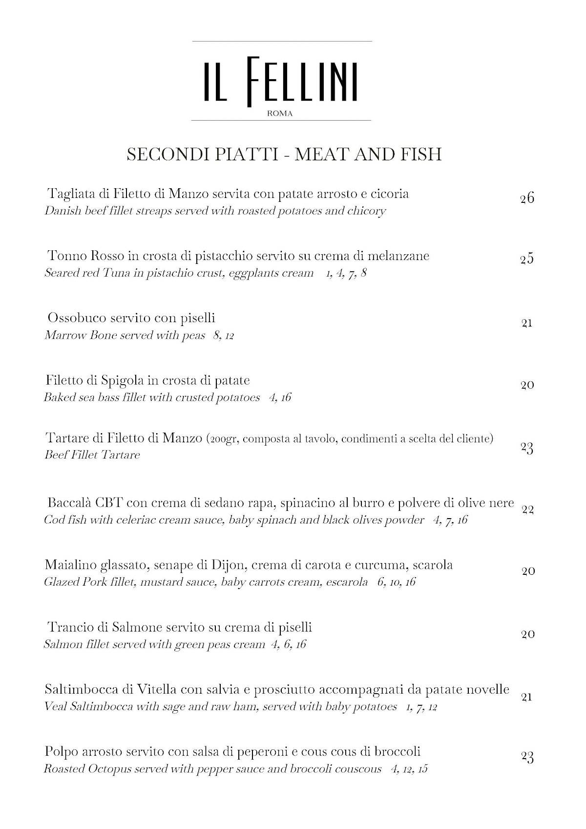 Menu de Ristorante Il Fellini