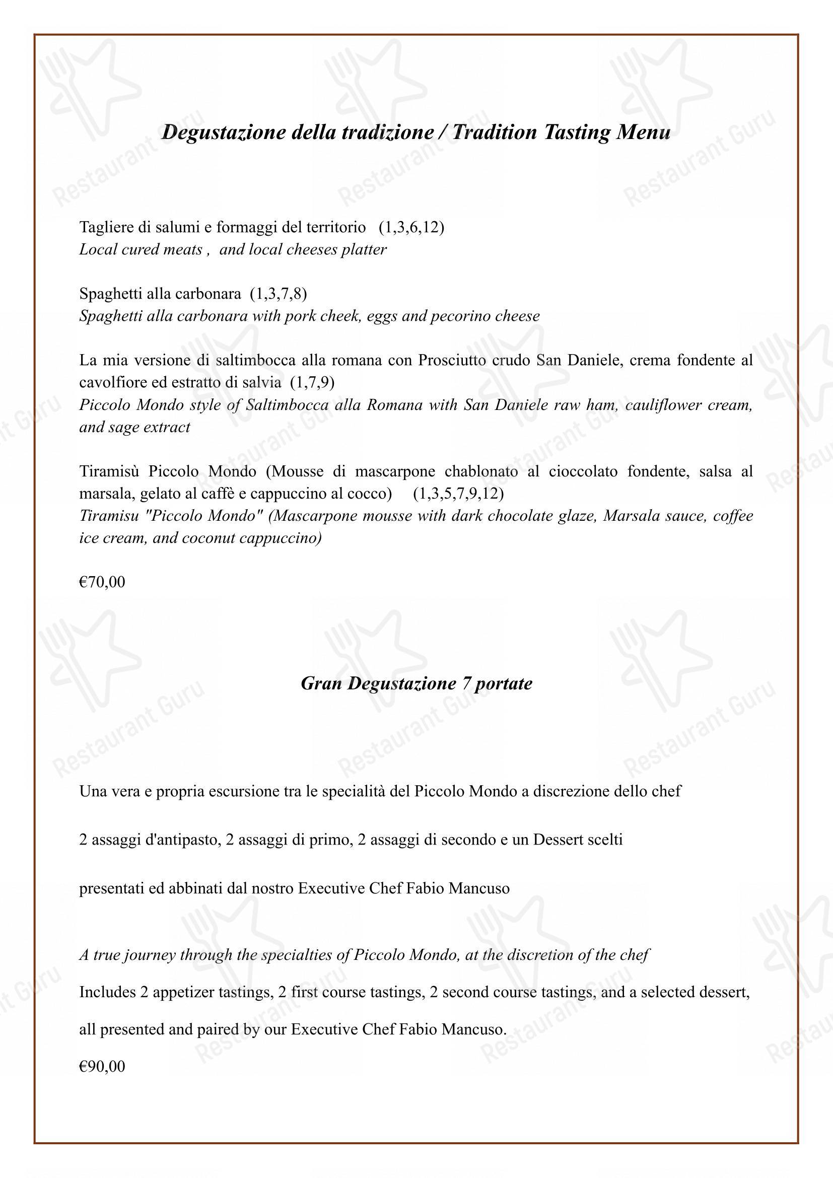 Ristorante Il Piccolo Mondo in Roma - Menu