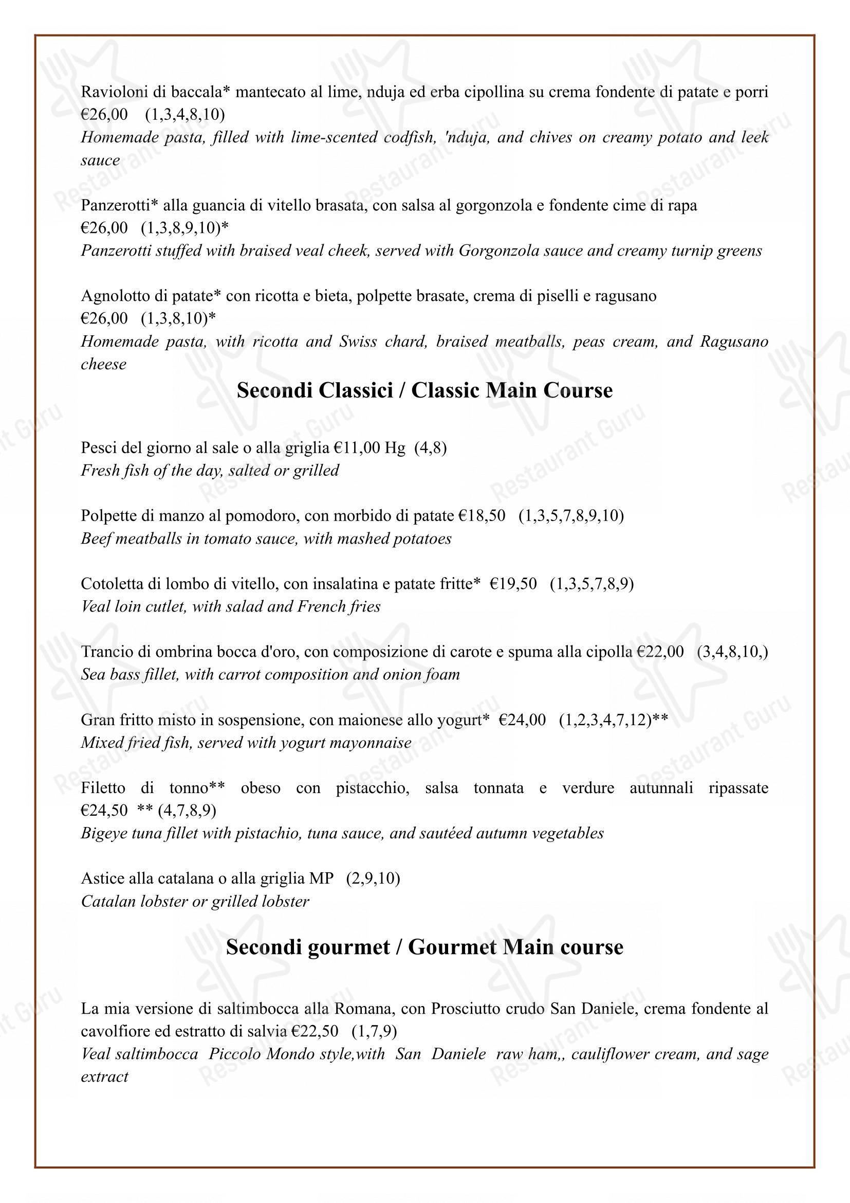 Ristorante Il Piccolo Mondo in Roma - Menu