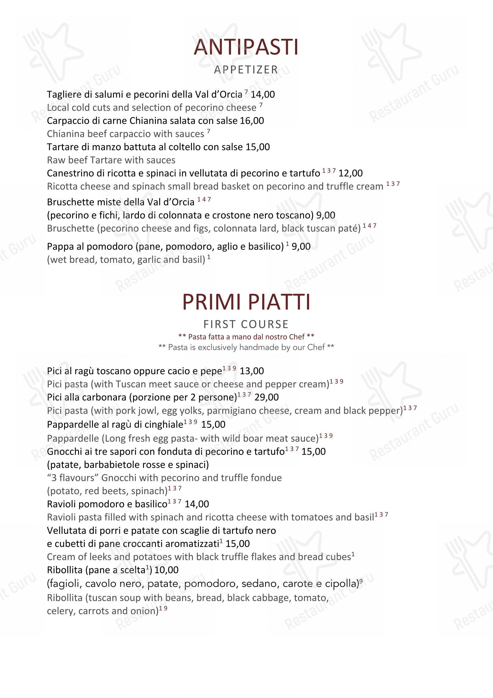 Ristorante La Piazzetta in Pienza - Menu bar