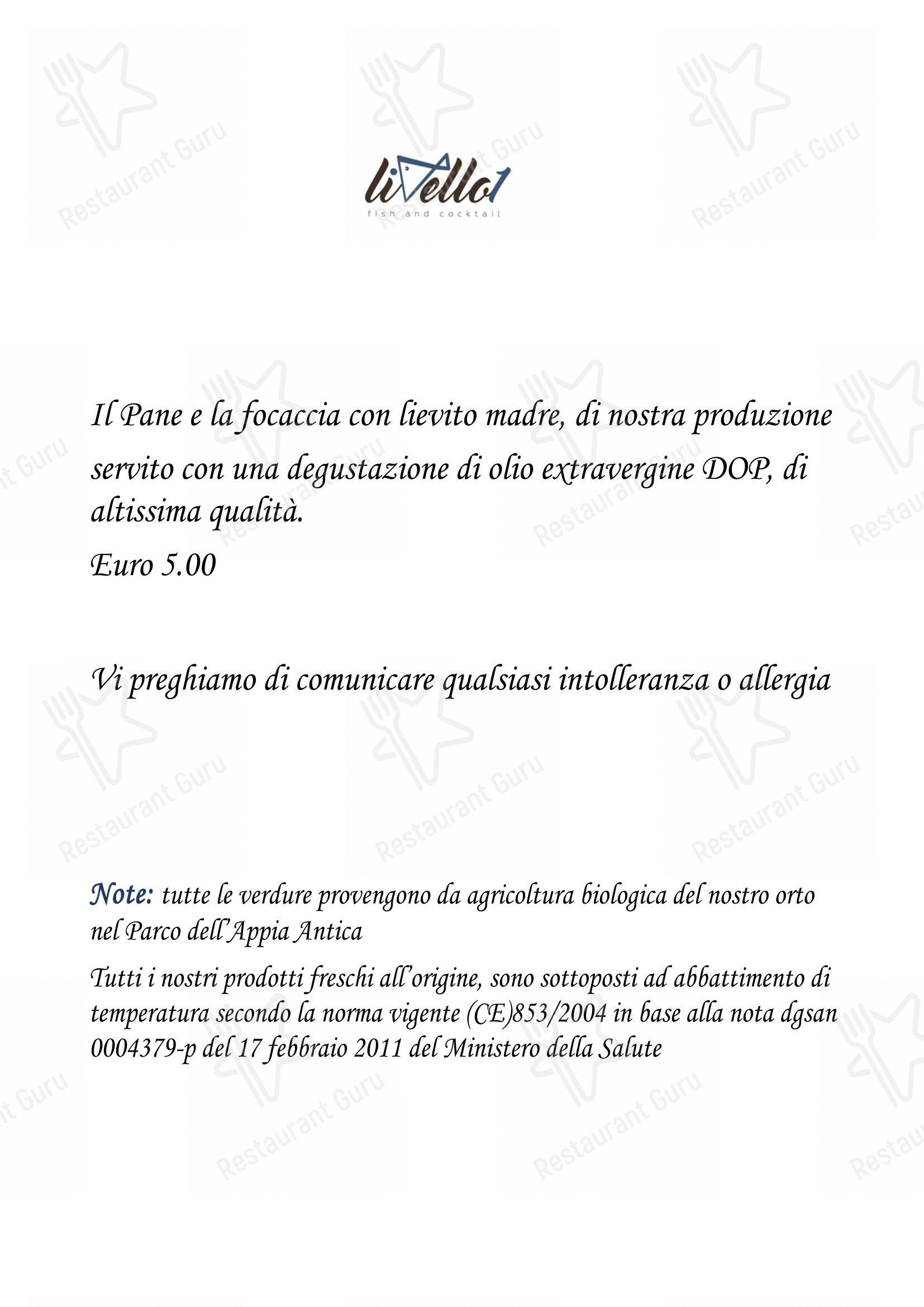 菜单 per Ristorante Livello1 pub & bar