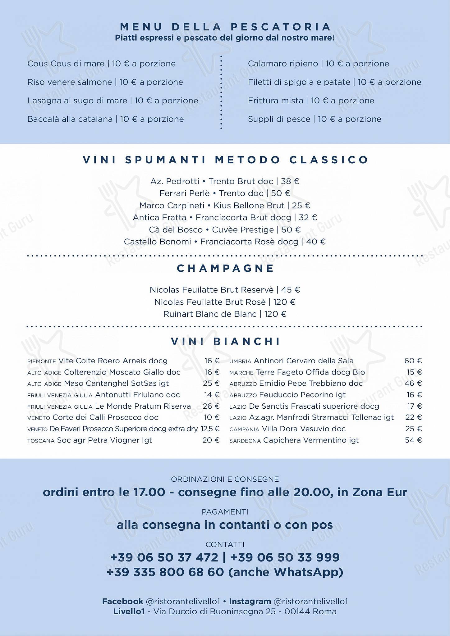 Takeaway Menu per Ristorante Livello1 in Roma