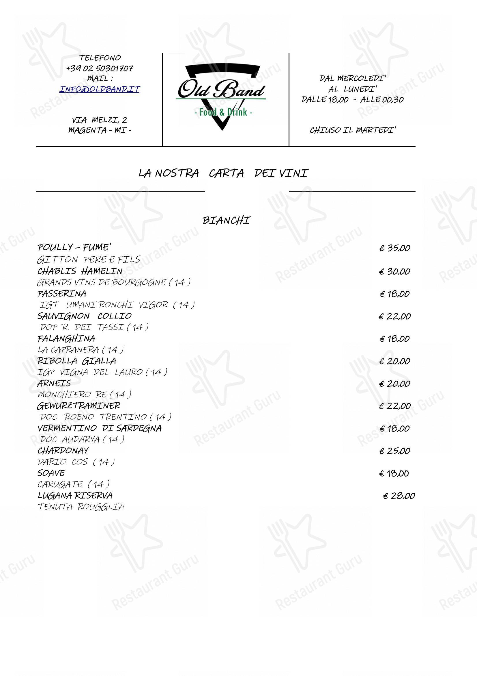 Menu di Ristorante Old Band - Menu