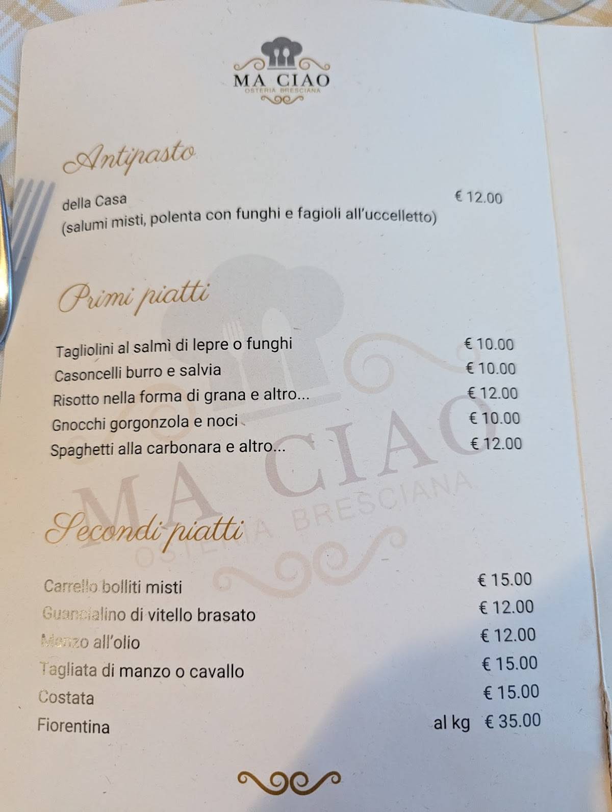 Menu di Ristorante Osteria Bresciana Ma Ciao 