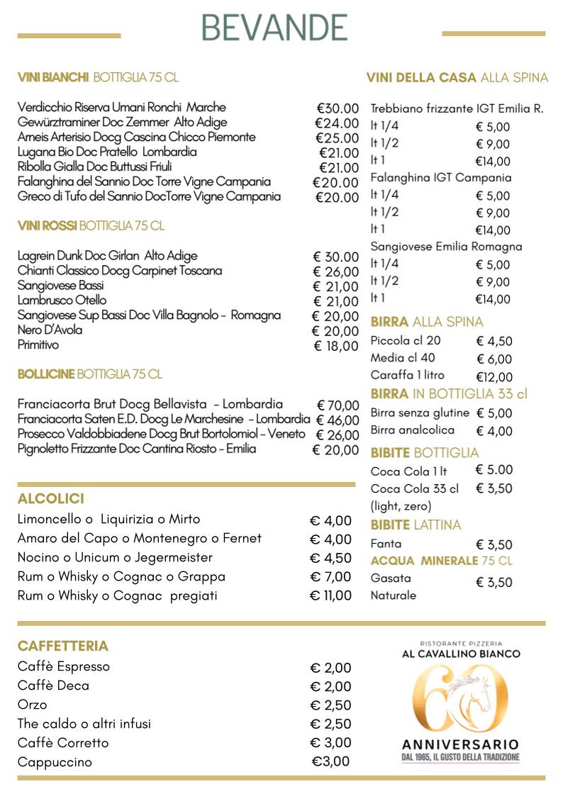 Menu di Ristorante Pizzeria AL Cavallino Bianco 