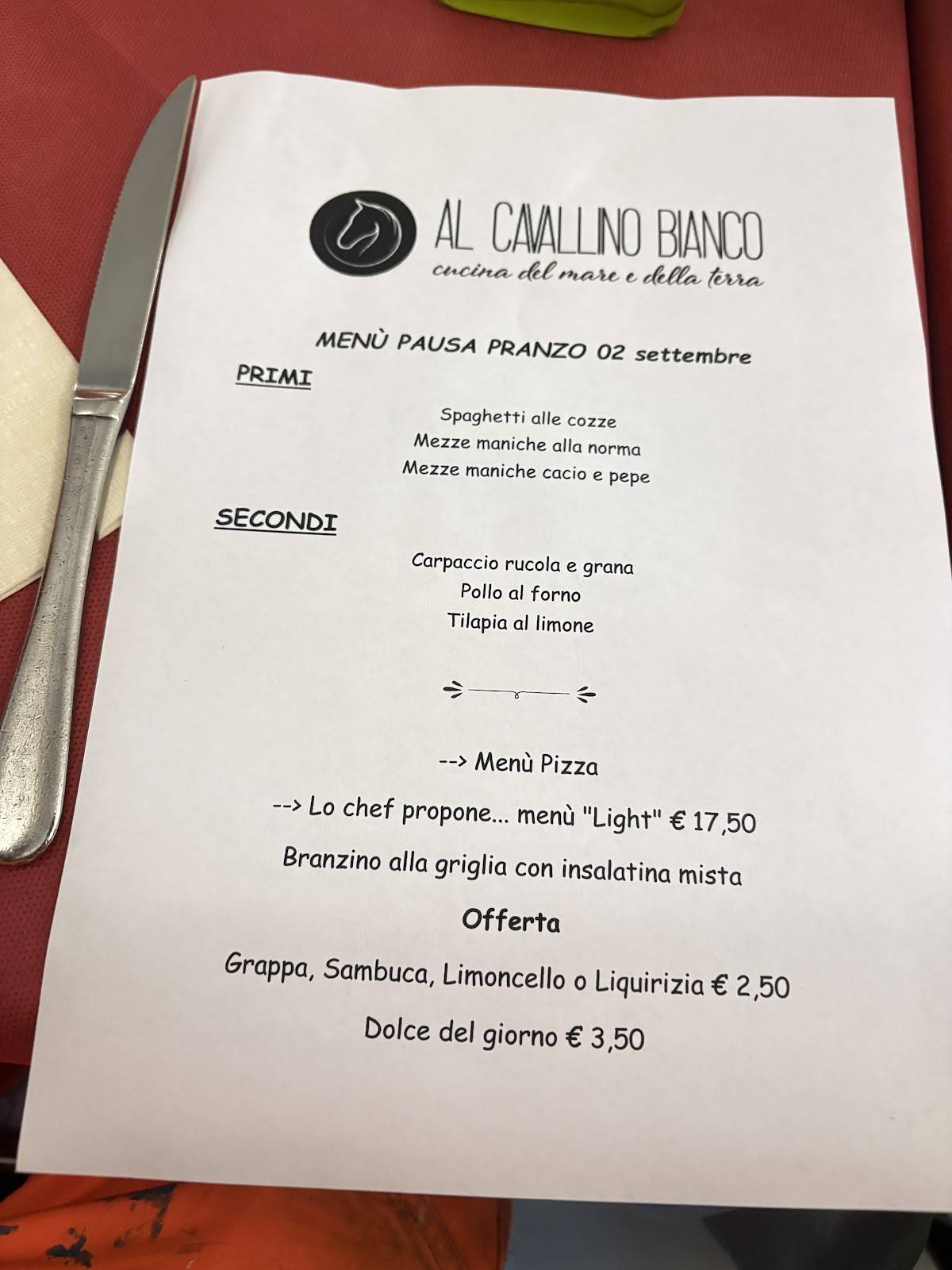 Menu di Ristorante Pizzeria AL Cavallino Bianco 