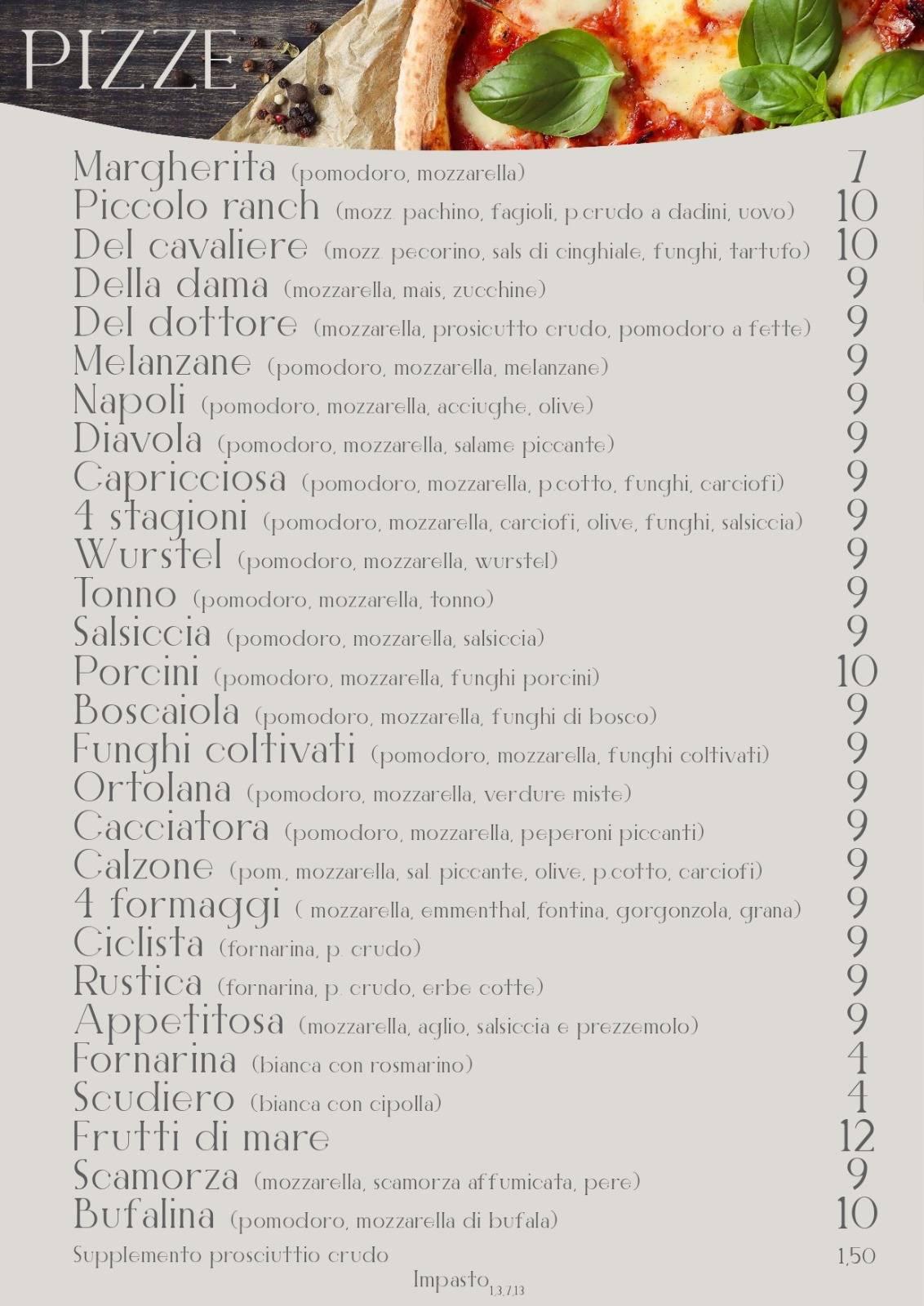 Menu di Ristorante Pizzeria Agriturismo Piccolo Ranch 