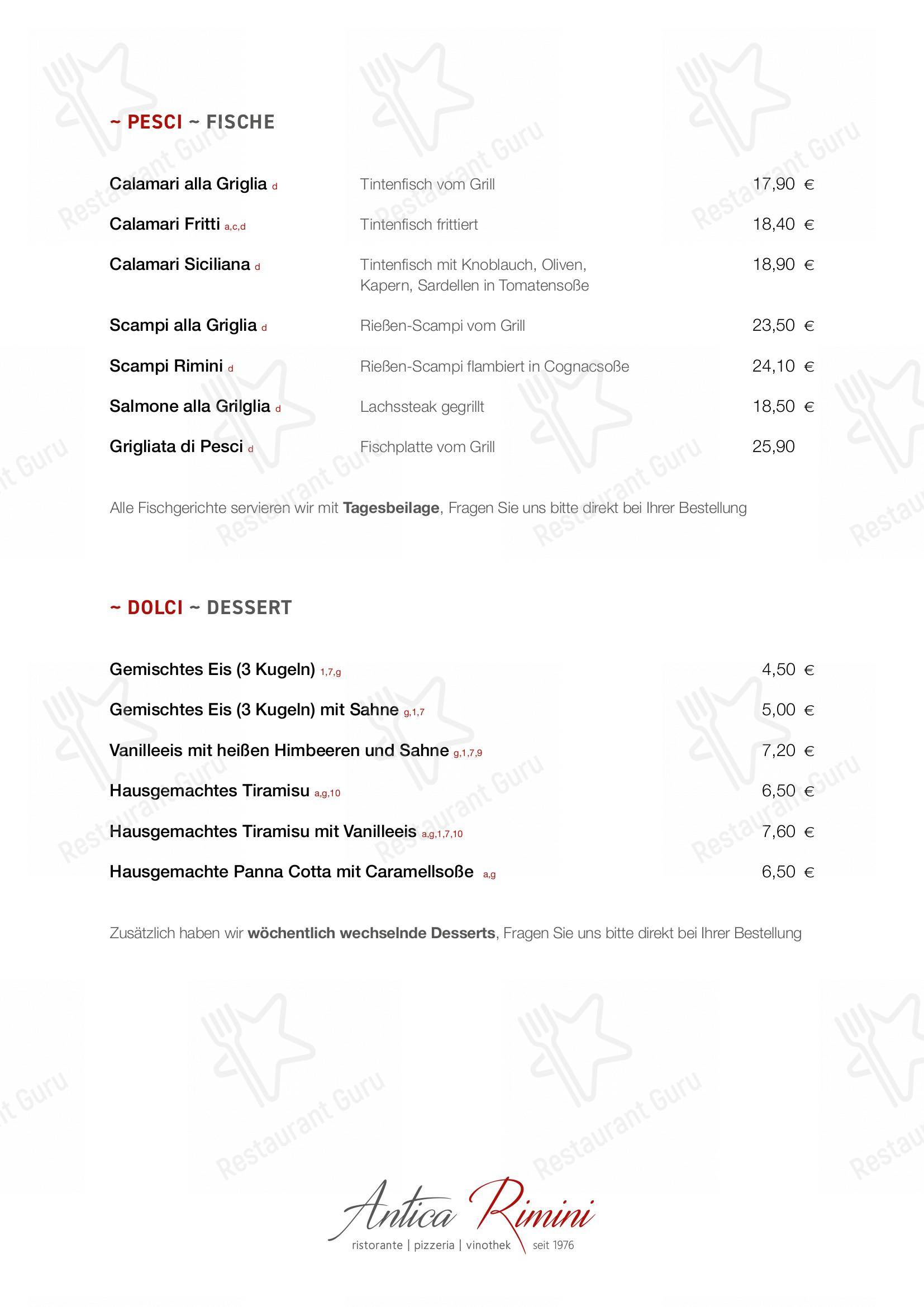 Speisekarte von Ristorante Pizzeria Antica Rimini, Penzberg