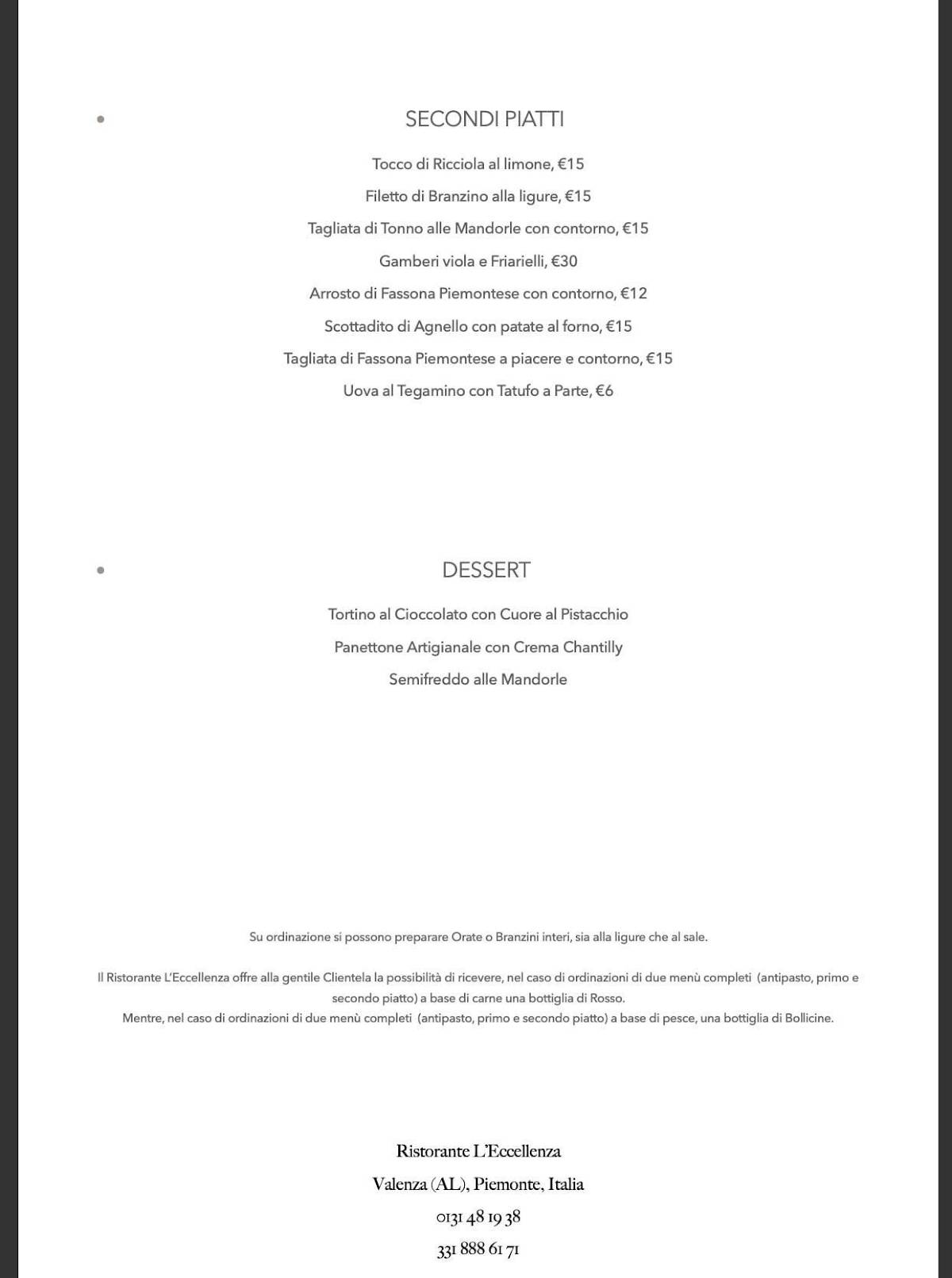 Menu di L'Eccellenza di Uku 