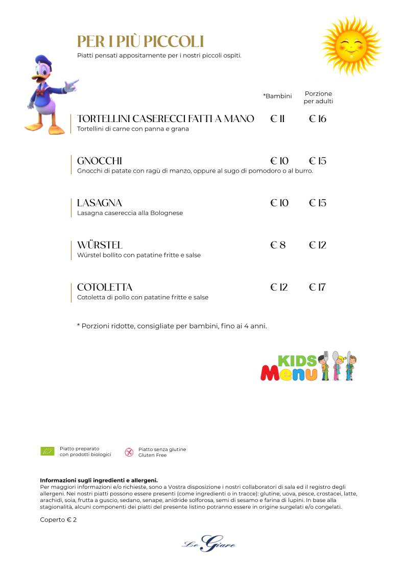 Menu de Ristorante Pizzeria Le Giare