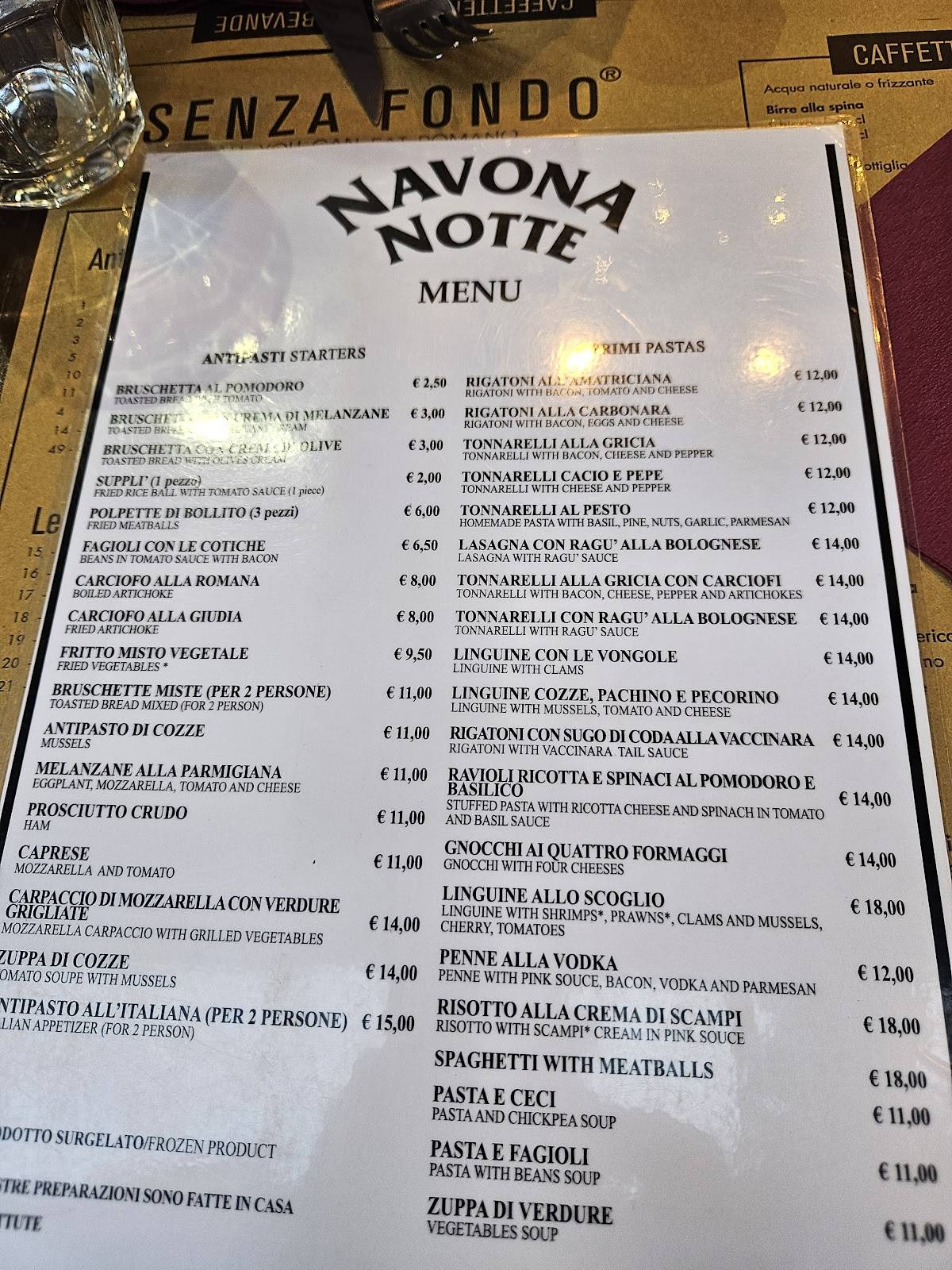 Menu di Ristorante Pizzeria Navona Notte 