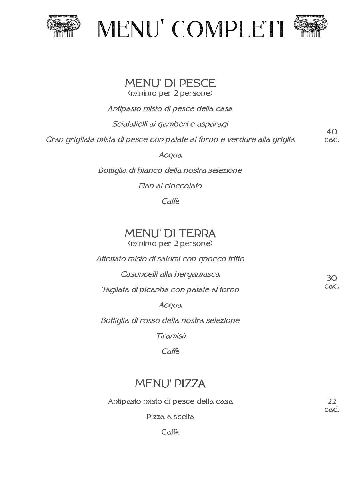 Menu di Ristorante Pizzeria Nettuno - Comun Nuovo - Bergamo 