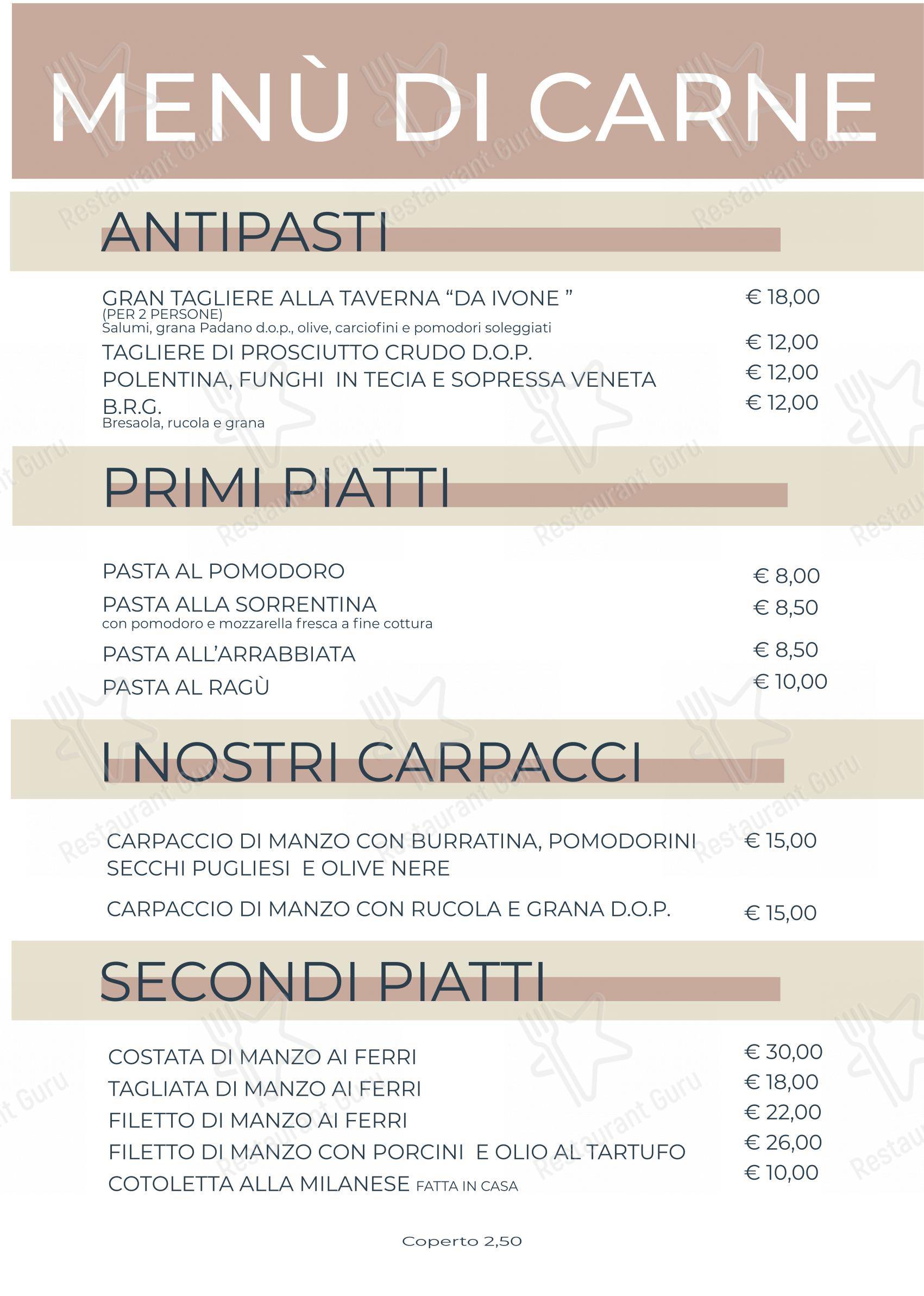 Ristorante Pizzeria Taverna Brenta “da Ivone” in Mira - Menu