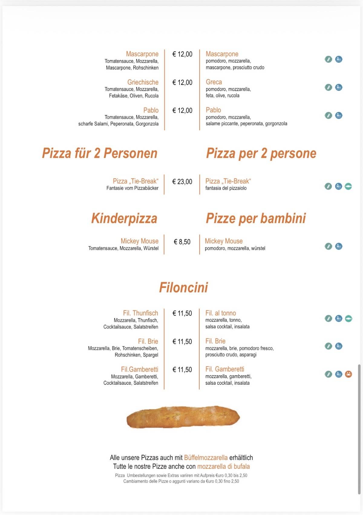 Menu di Ristorante Pizzeria Tie Break 