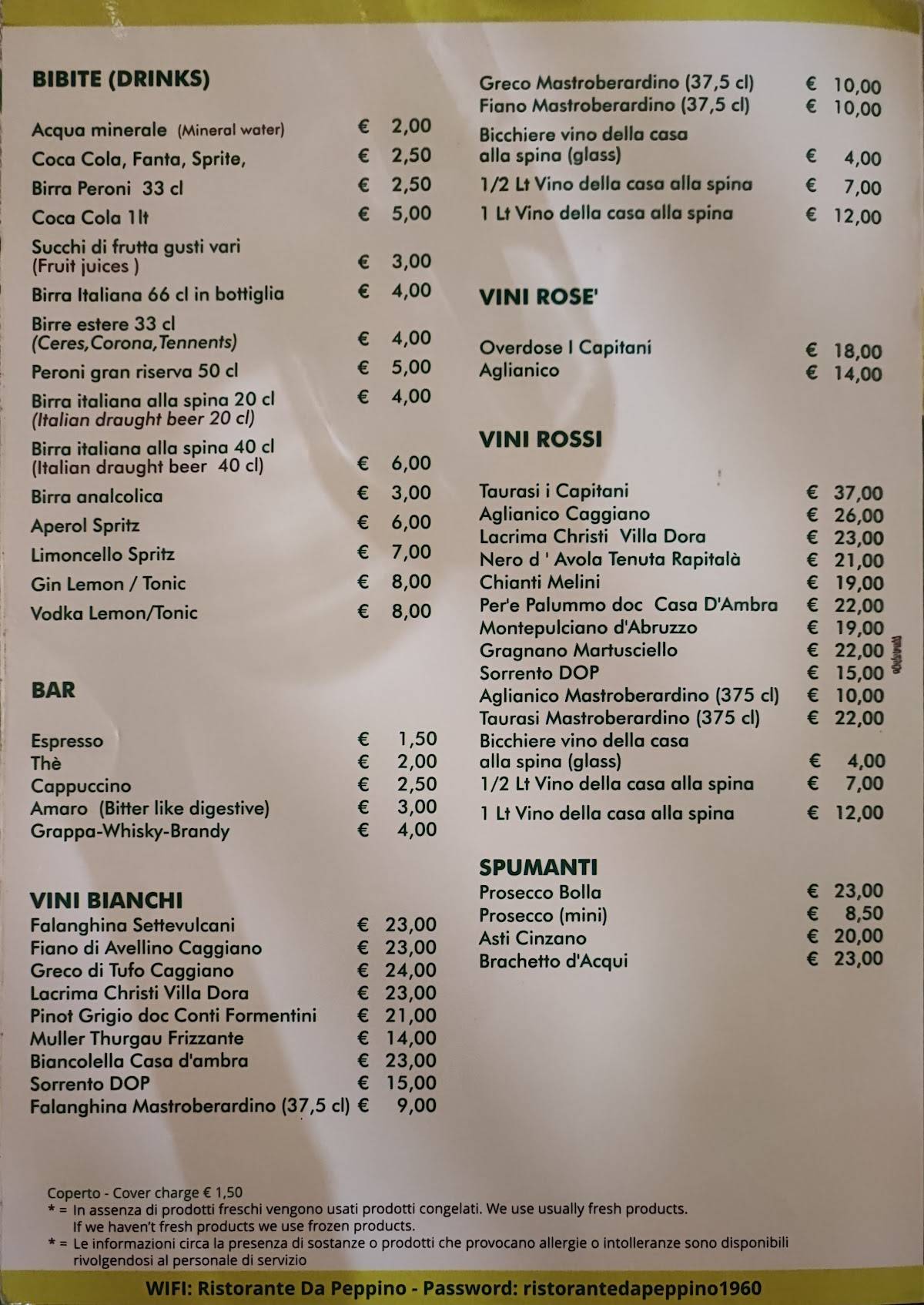 Menu di Ristorante Pizzeria Da Peppino 