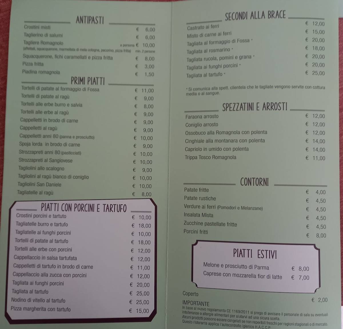Menu di Ristorante Pizzeria il Tartufo di Bellini Omero 