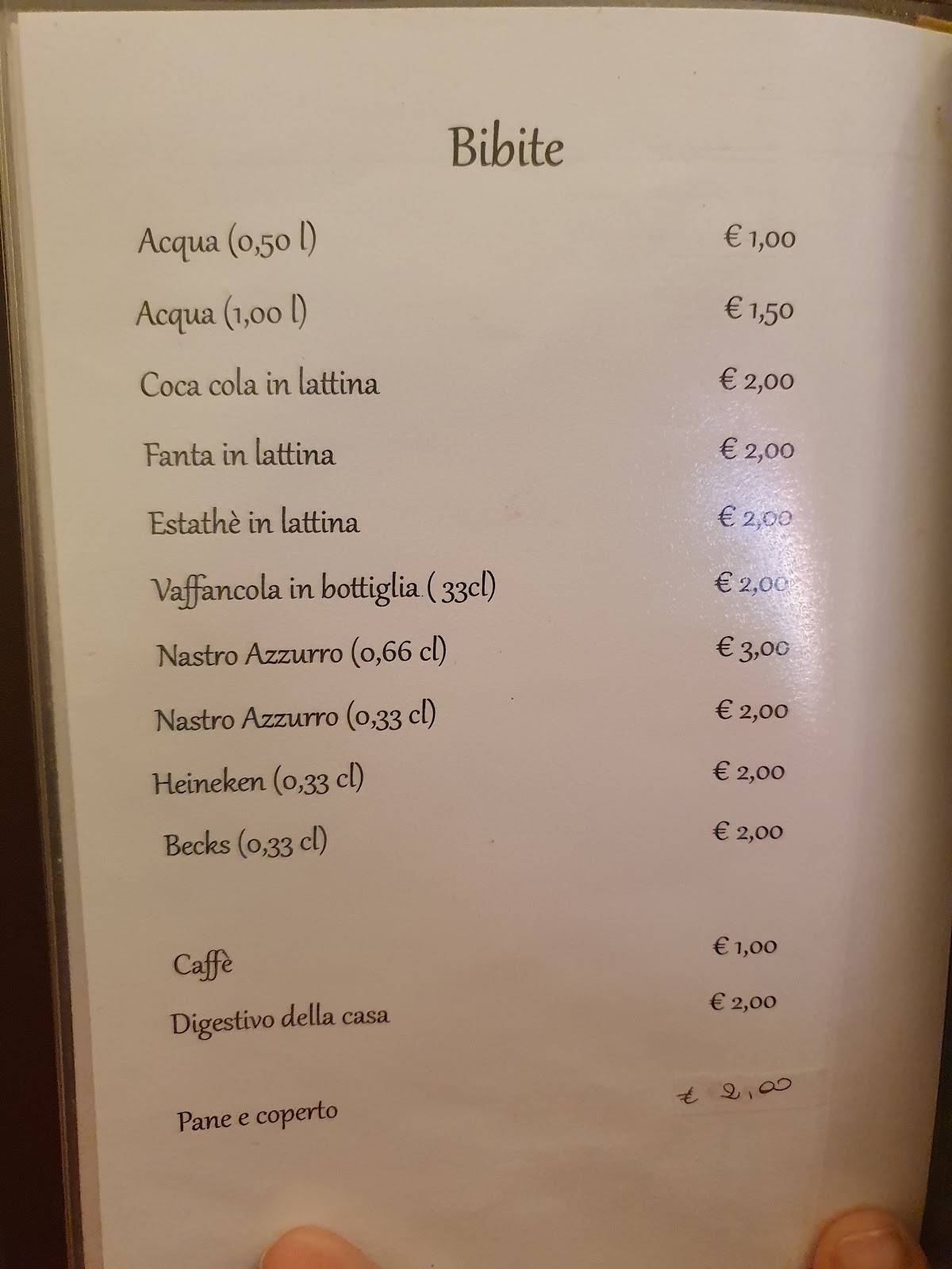 Menu di Taverna Paradiso 