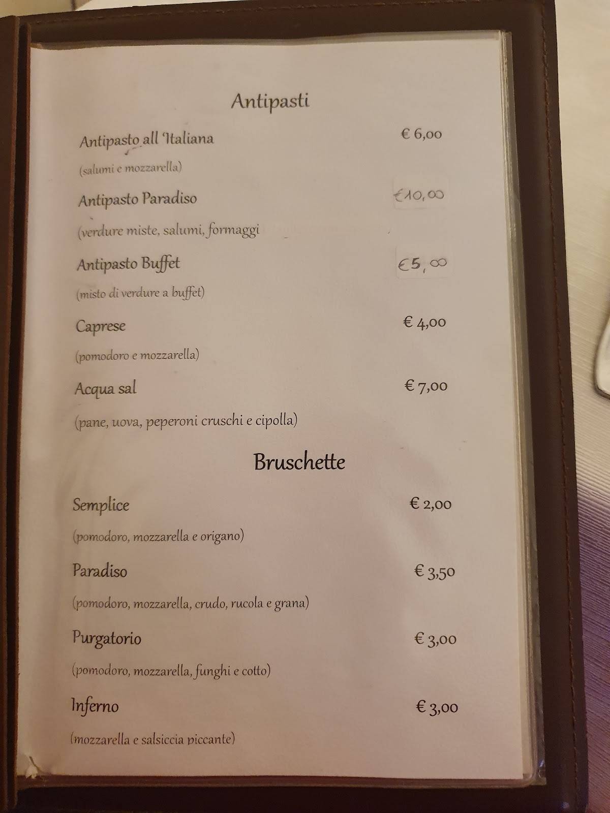 Menu di Taverna Paradiso 