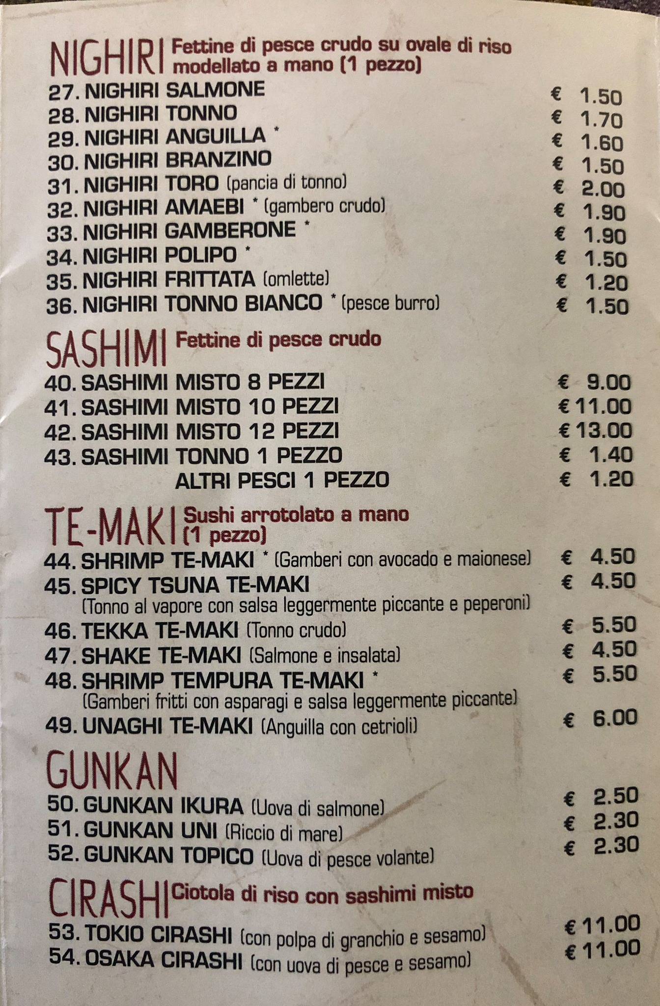 Menu di Tokio 