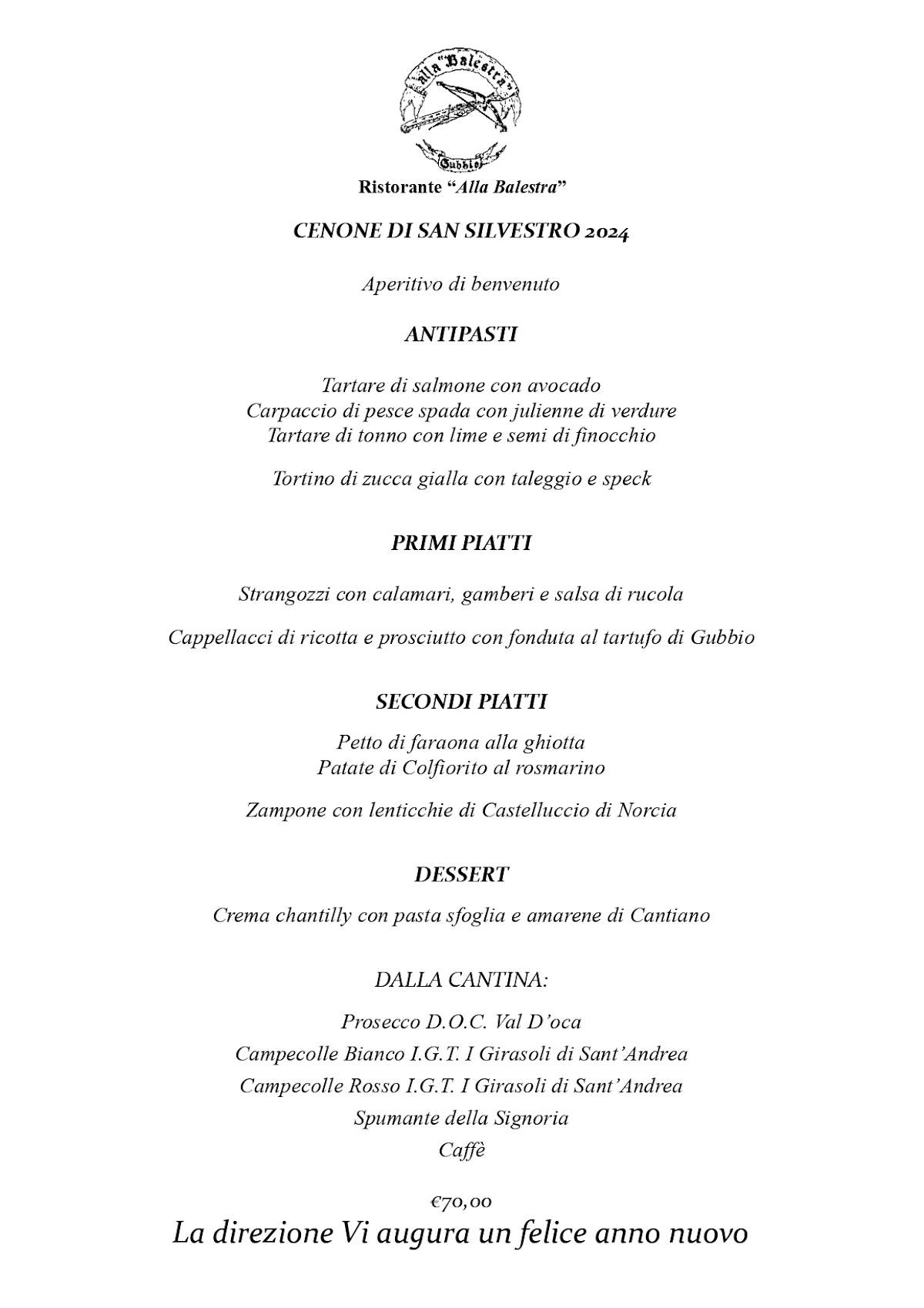 Menu di Ristorante alla Balestra 