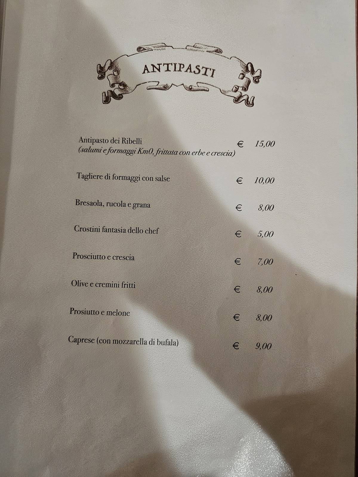 Menu di Locanda dei Ribelli 