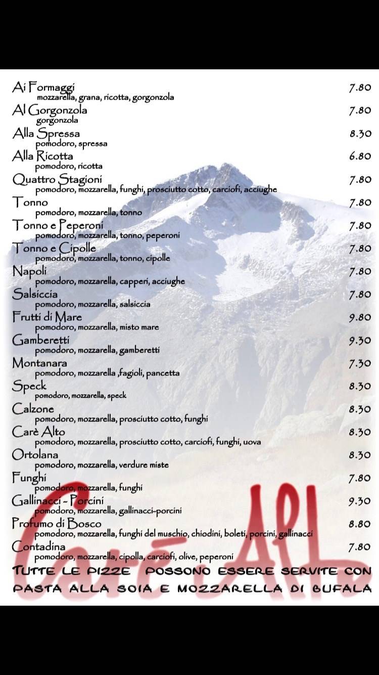 Menu di Carè Alto 