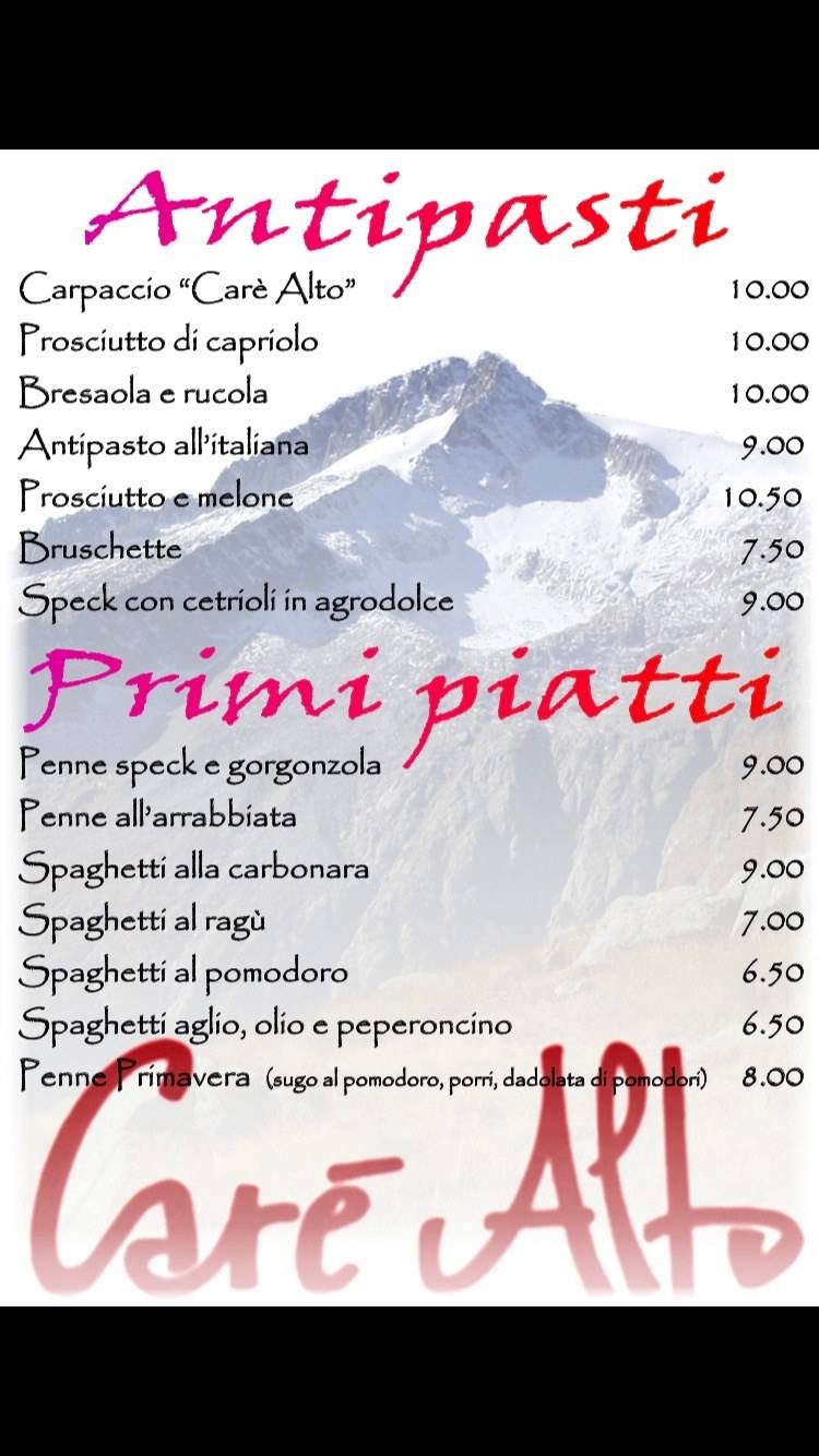 Menu di Carè Alto 