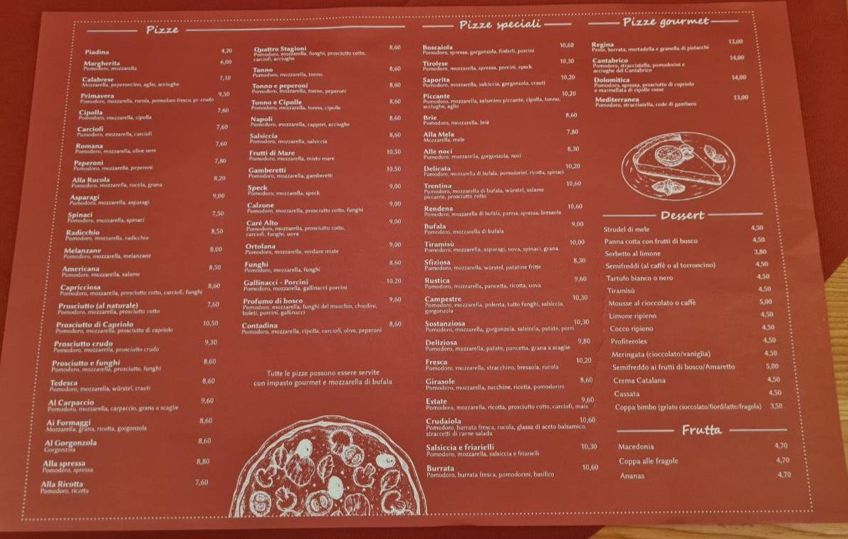 Menu di Carè Alto 