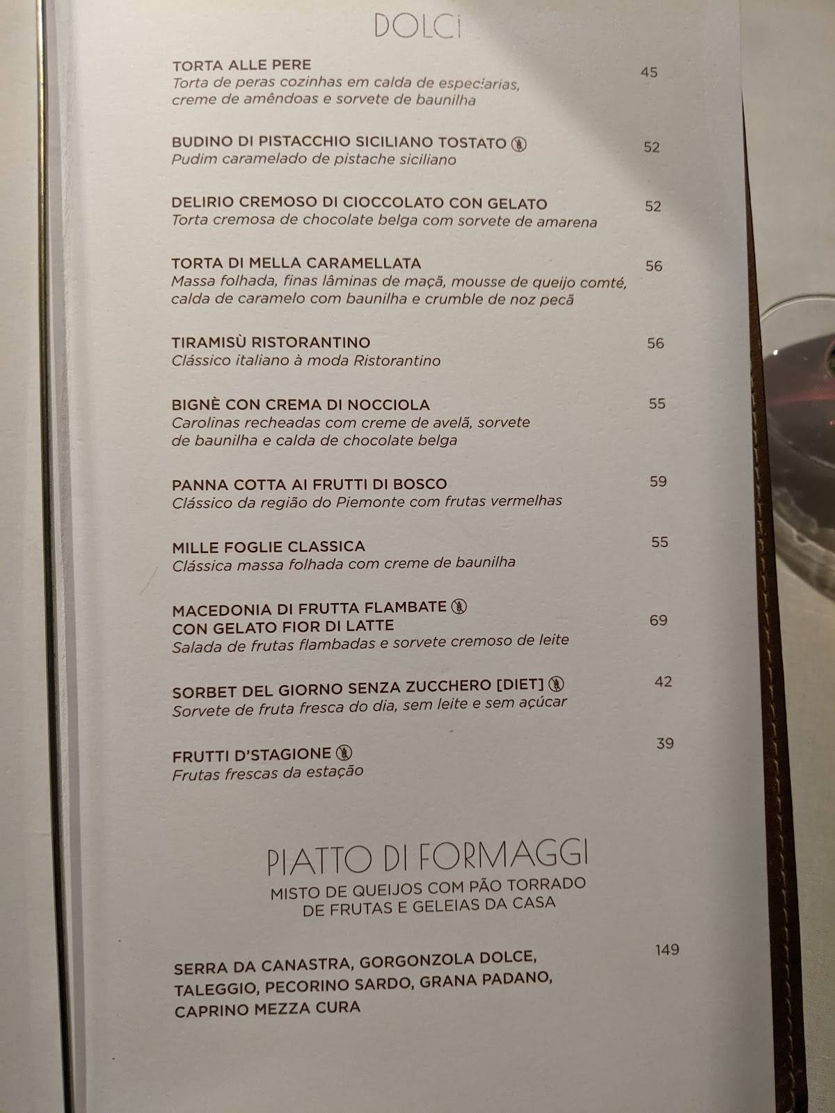 Ristorantino cardápio