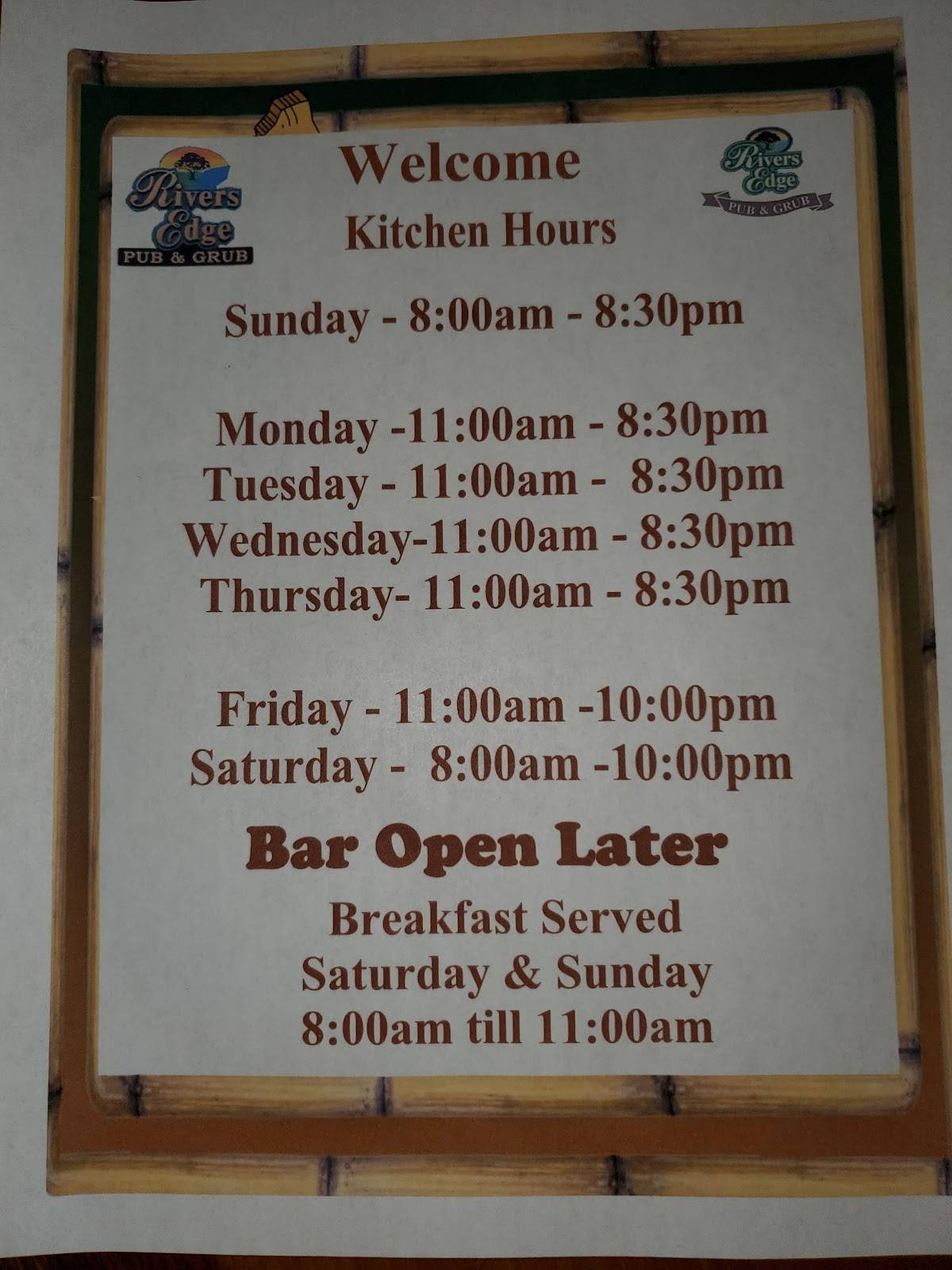 Menu at River's Edge Pub & Grub, Wisconsin Dells, 30 Co Rd A