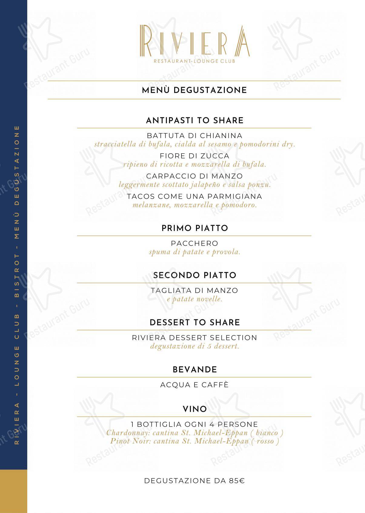Takeaway Menu per Riviera Milano Restaurant - Lounge Club in Milano