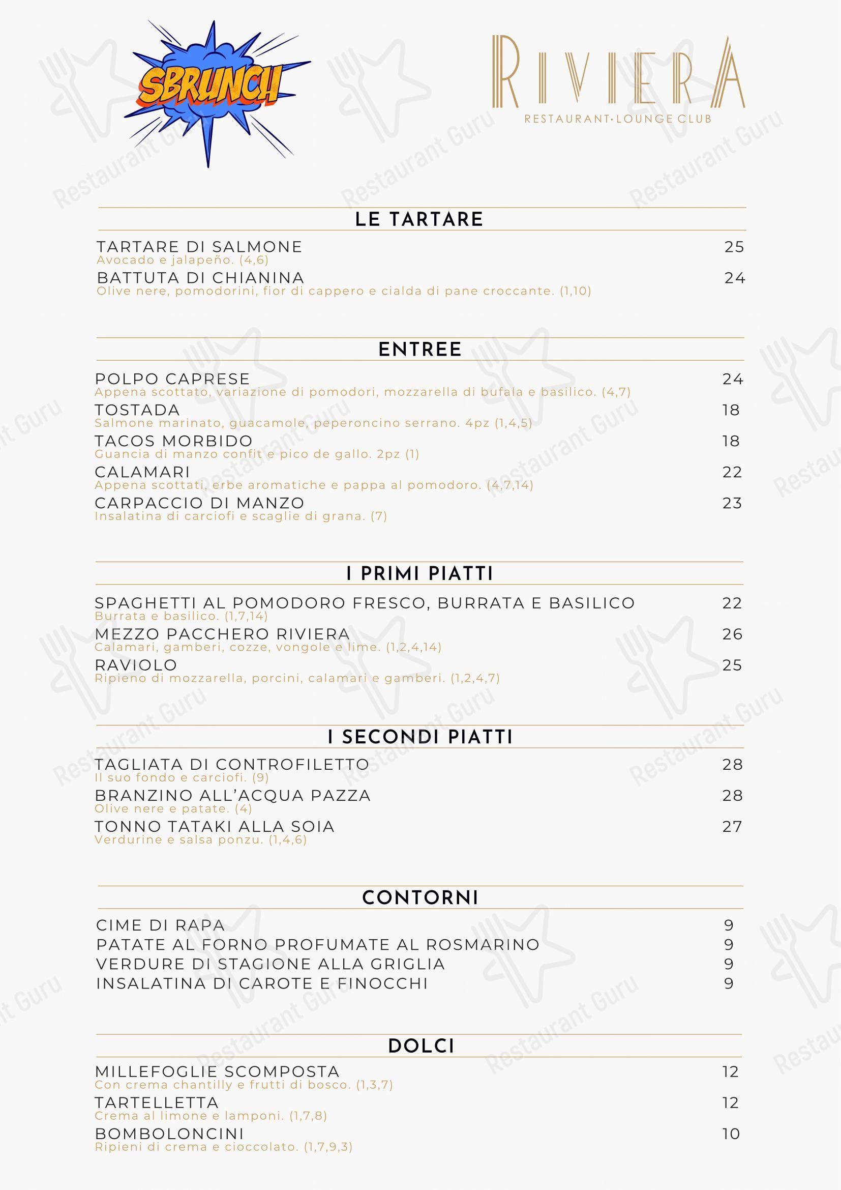 Takeaway Menu per Riviera Milano Restaurant - Lounge Club in Milano