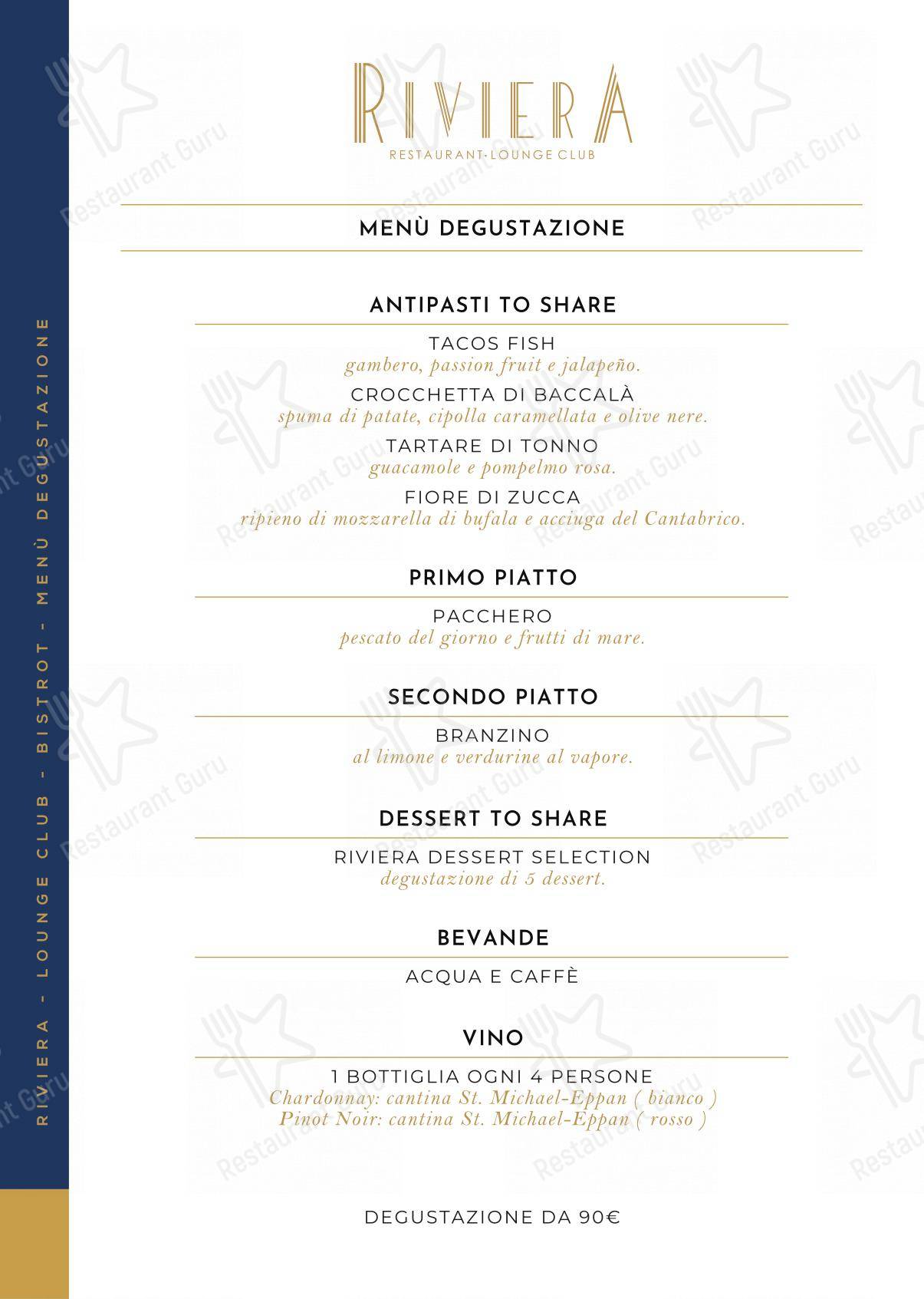 Dinner Menu per Riviera Milano Restaurant - Lounge Club in Milano
