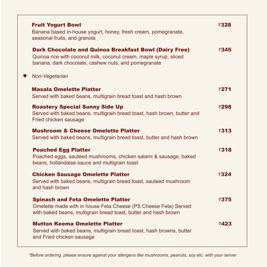 Roastery Coffee House Gomti Nagar menu