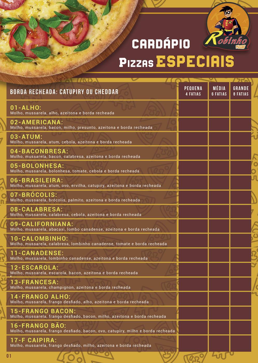 Robinho Lanches e Pizzas cardápio